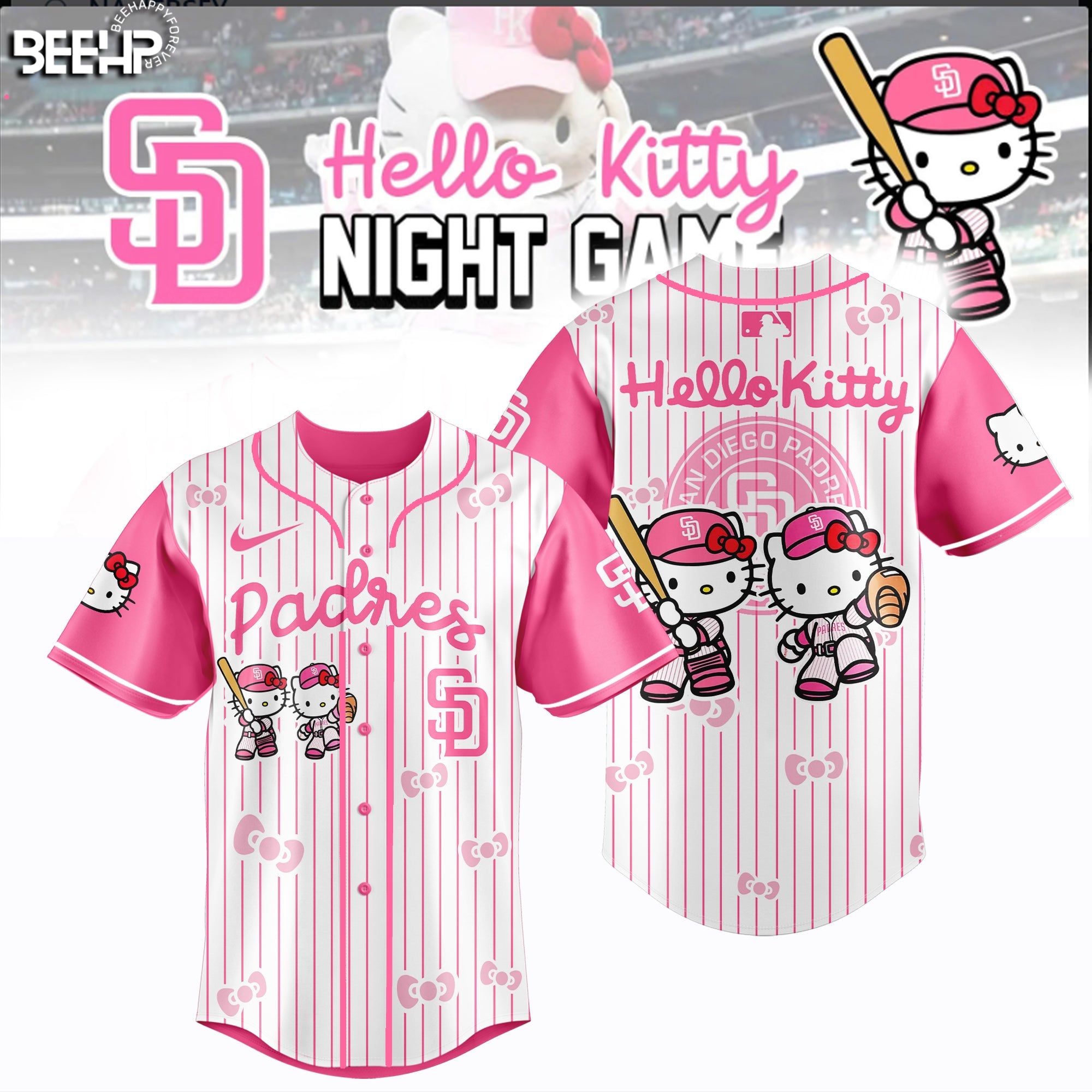 San Diego Padres MLB x Hello Kitty Night Game Personalized New Baseball Jersey For Fan