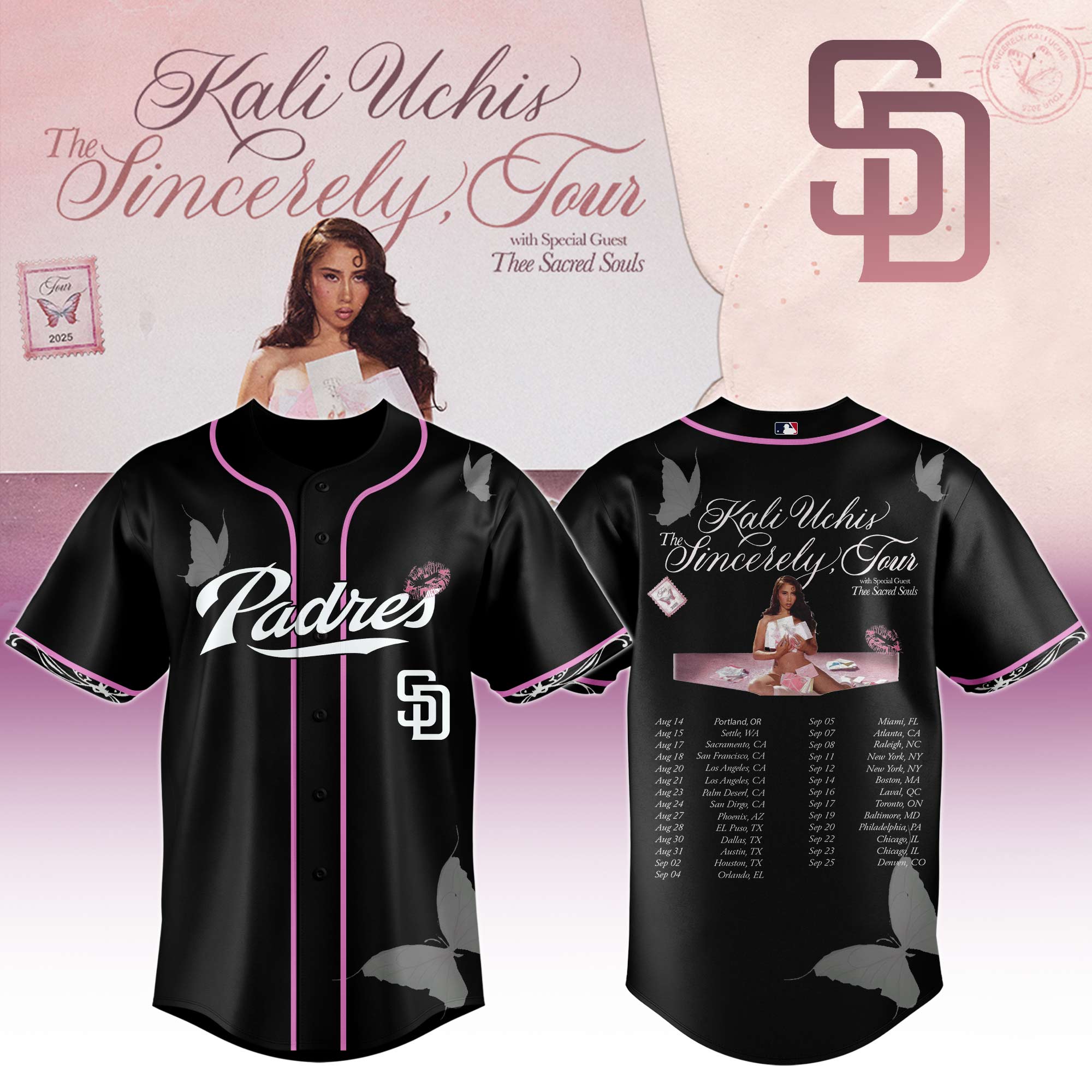 San Diego Padres MLB x Kali Uchis The Sincerely Tour Personalized Baseball Jersey For Fans