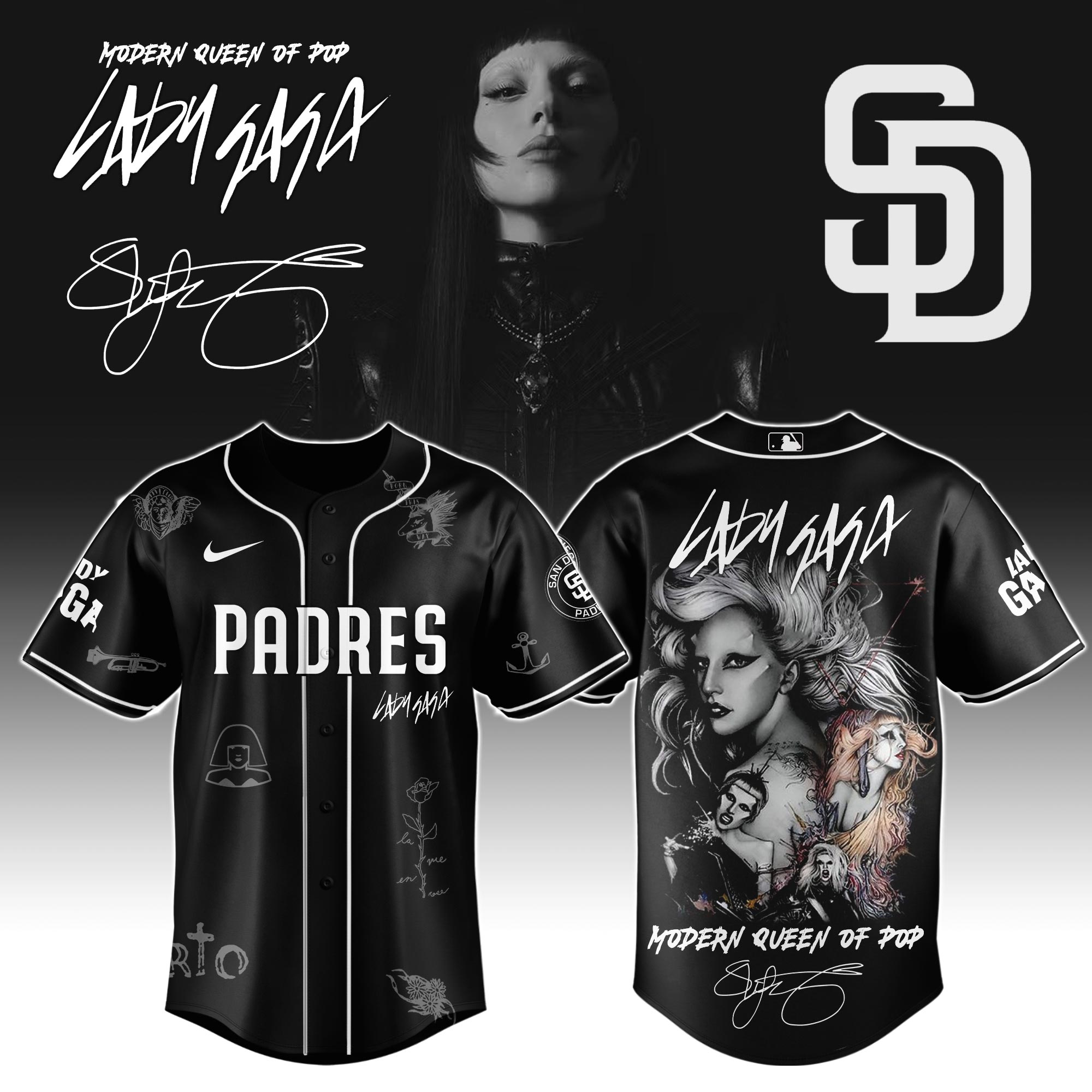 San Diego Padres MLB x Lady Gaga The Mayhem Ball Tour Personalized Baseball Jersey For Fans