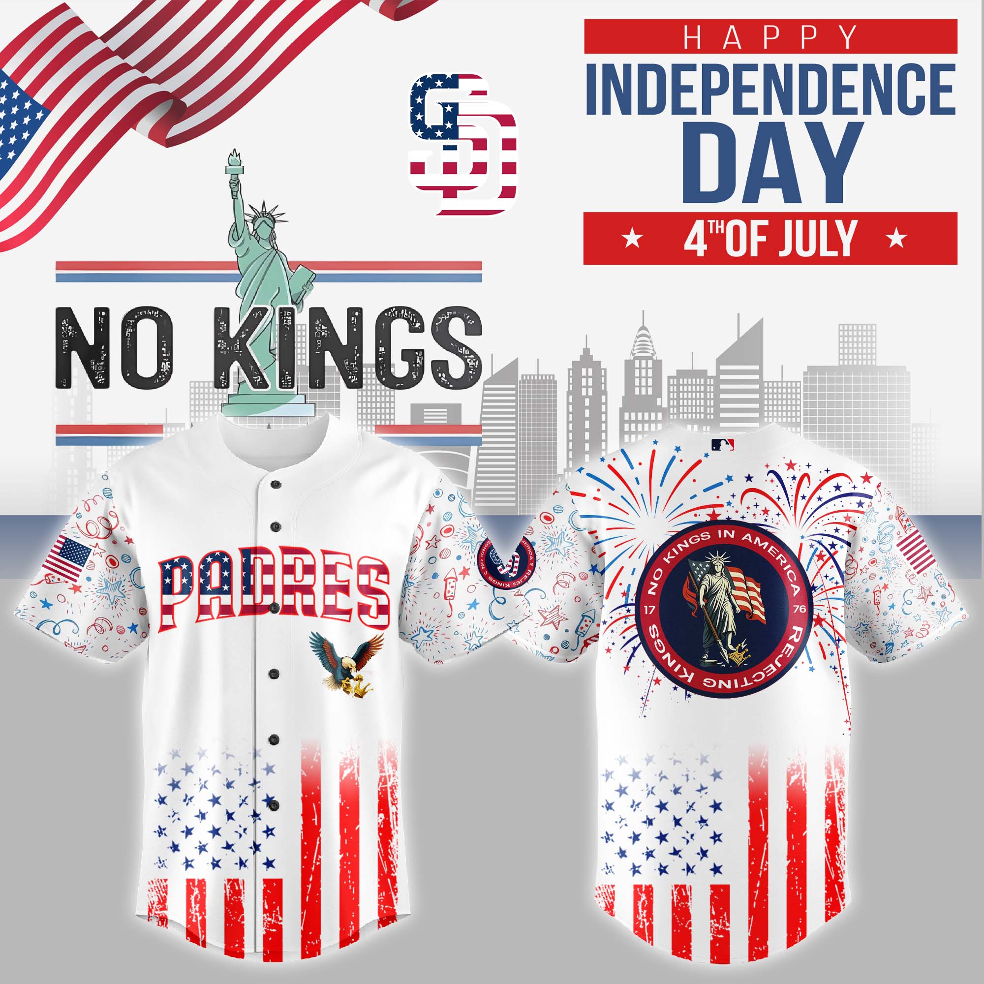 San Diego Padres MLB x The 4th of July x Military Personalized Baseball Jersey For Fans