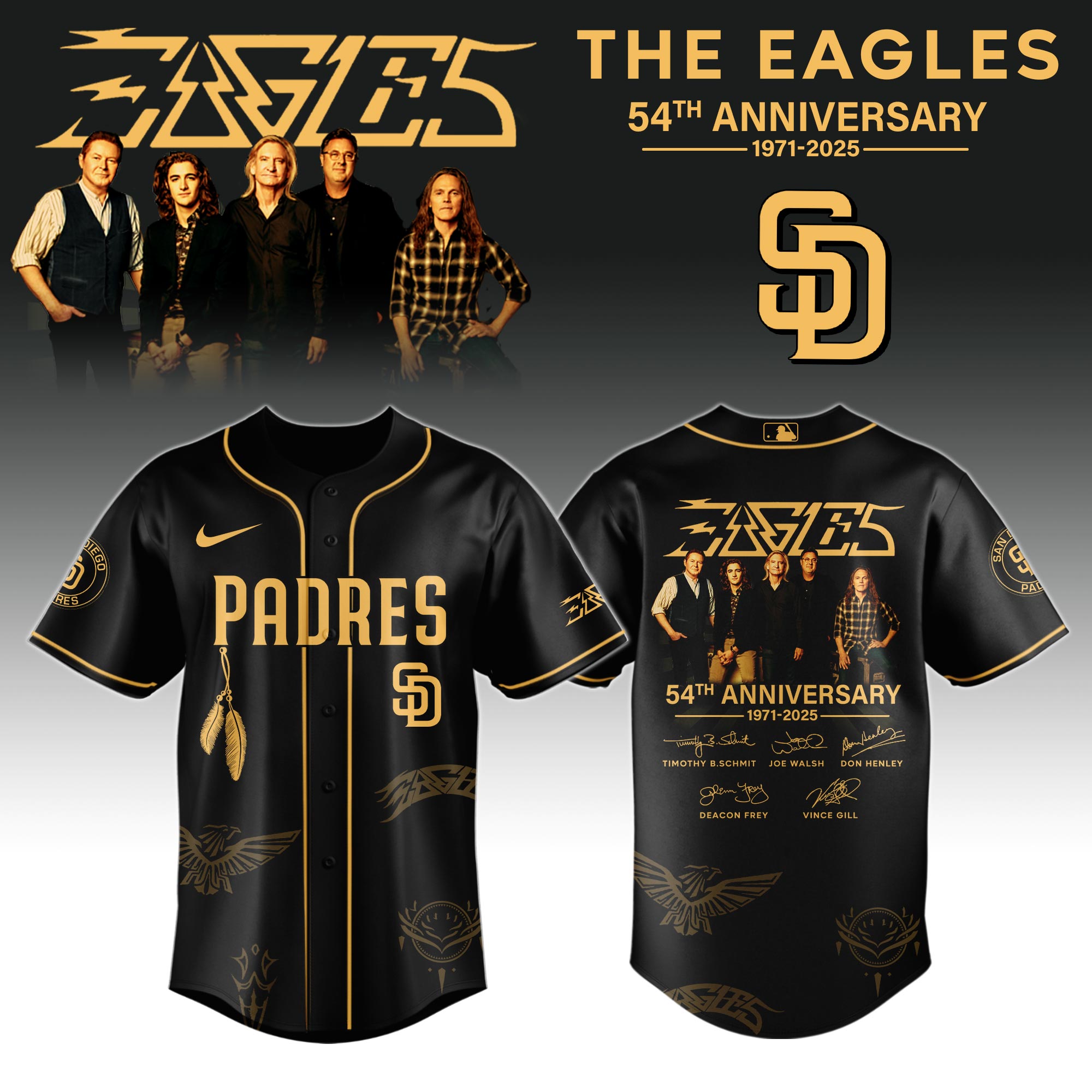 San Diego Padres MLB x The Eagles 54th Anniversary Tour Personalized Baseball Jersey For Fans