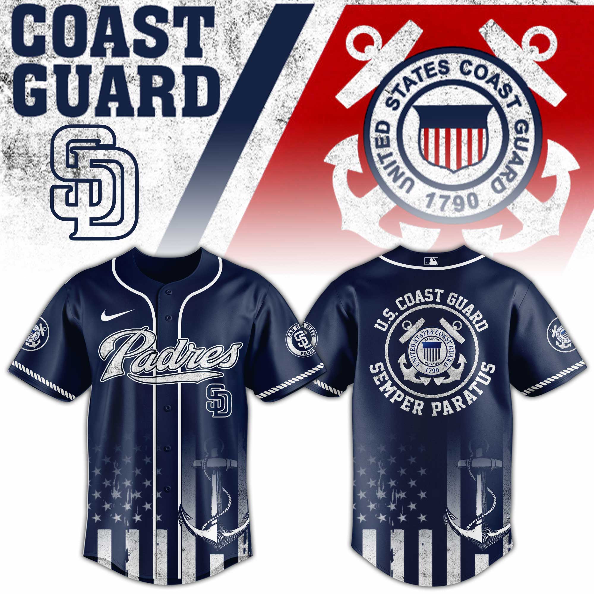 San Diego Padres MLB x US Coast Guard Personalized Baseball Jersey For Fans
