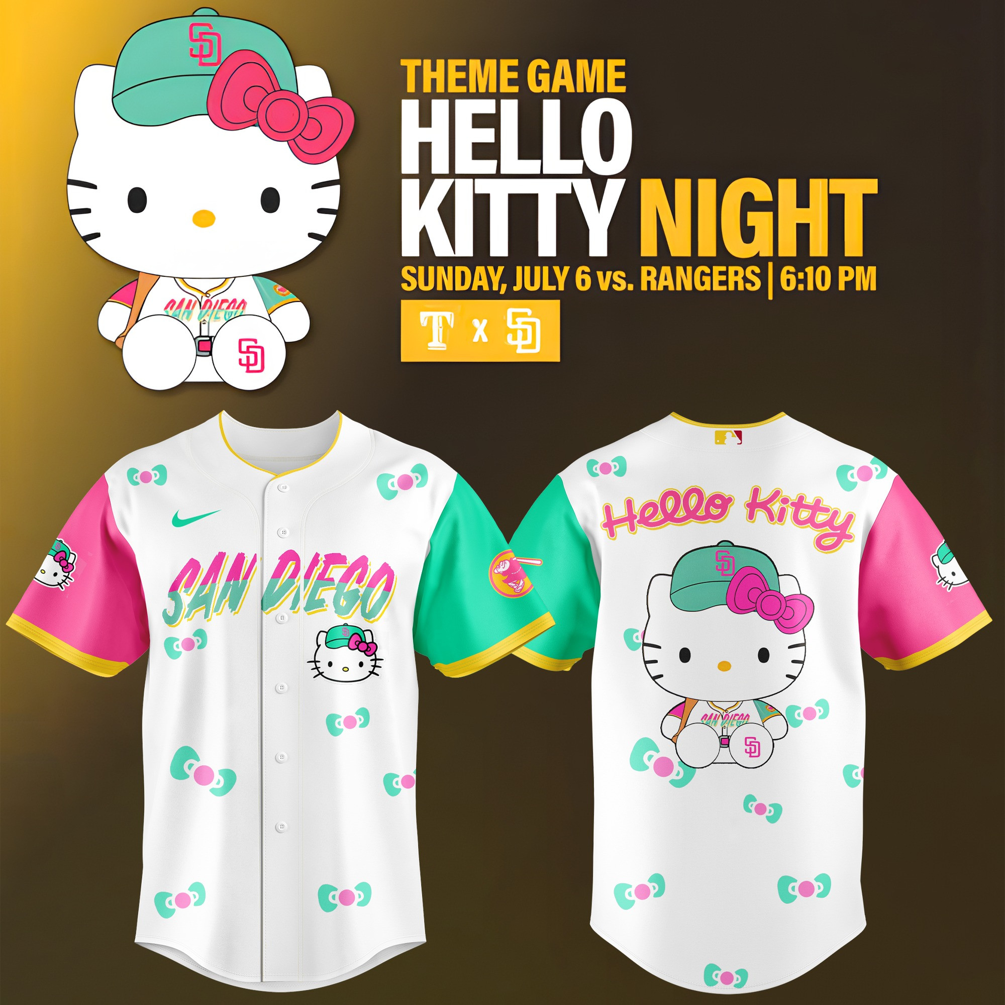 San Diego Padres x Hello Kitty Night Jersey 2025 MLB Cute Gifts For Padres Fans For Her