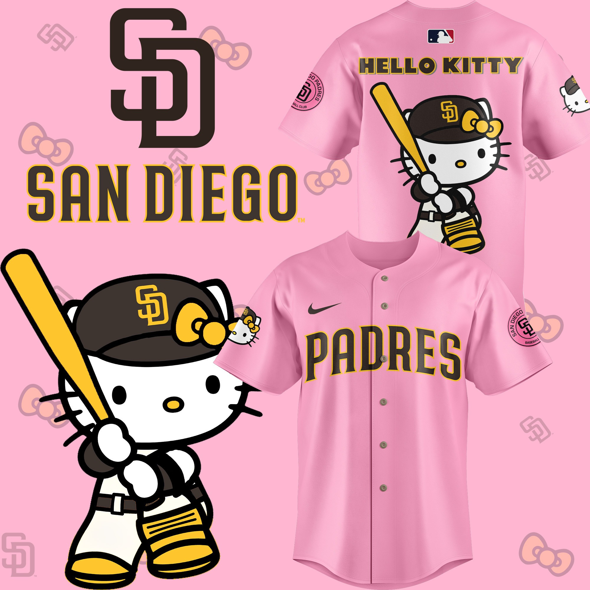 San Diego Padres x Hello Kitty Night Jersey Pink MLB Merch Baseball Lover Fan Gifts For Her
