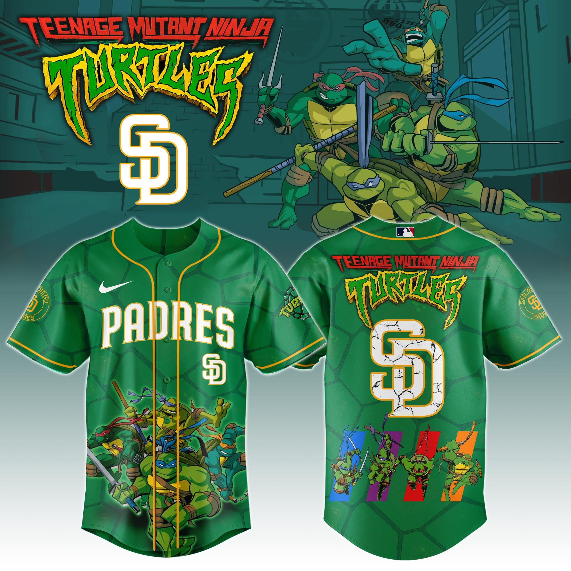 San Diego Padres X Ninja Turtles Night Game Jersey MLB Baseball Ninja Turtles Fan Merch
