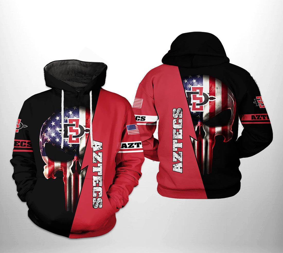 San Diego State Aztecs NCAA US Flag Skull Hoodie  Zip Hoodie