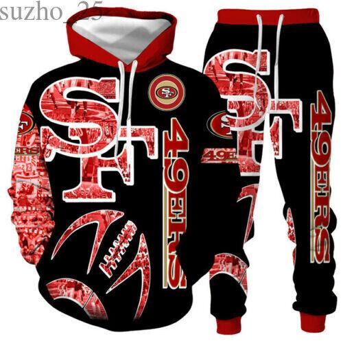 San Francisco 49ers NFL Logo custom art black-limited edition set 3D Unisex Hoodie Sweatpants, Hoodie and jogger set, NFL Hoodie and sweatpants set Gift For Sport Music Fans