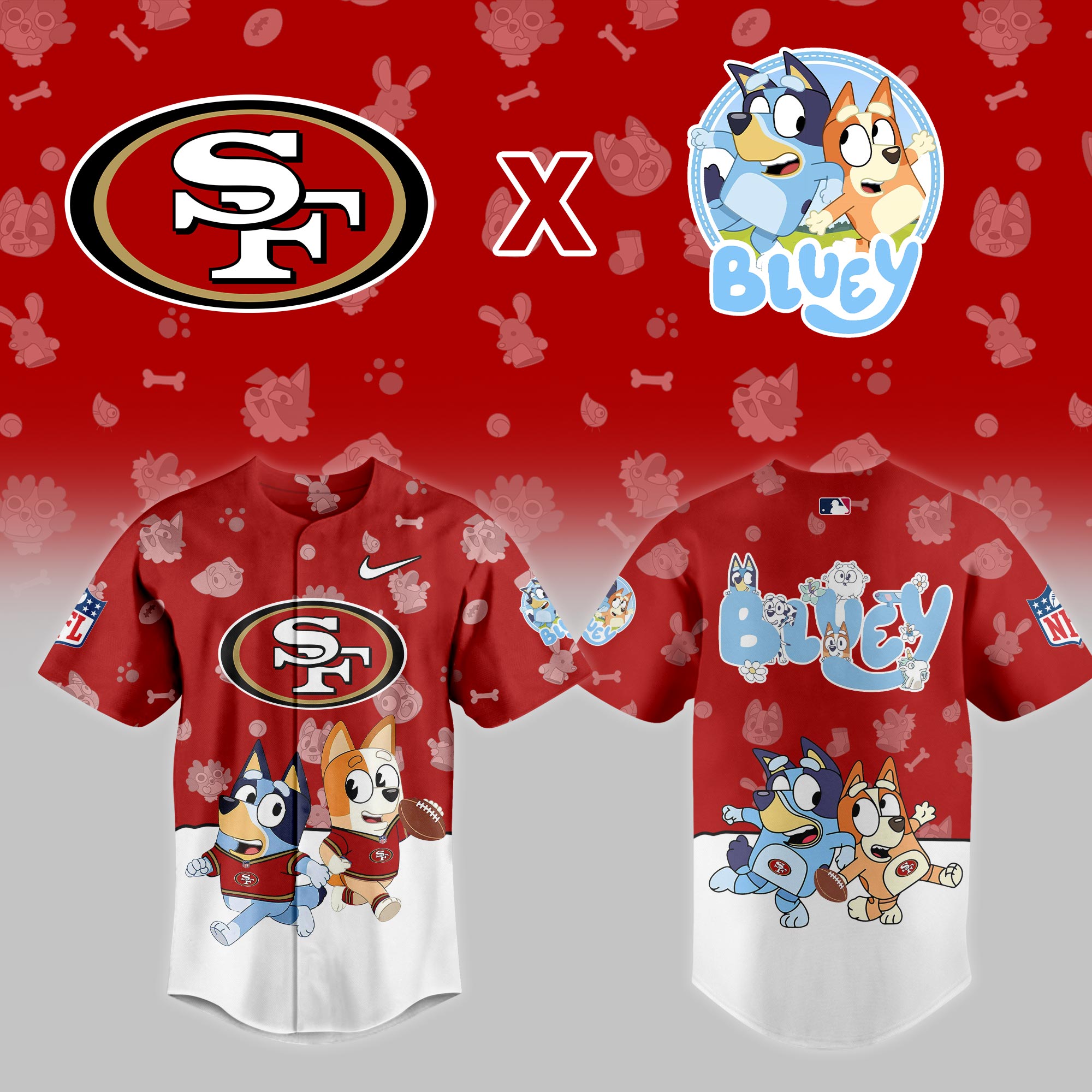 San Francisco 49ers NFL x Bluey Night Personalized Baseball Jersey For Fans