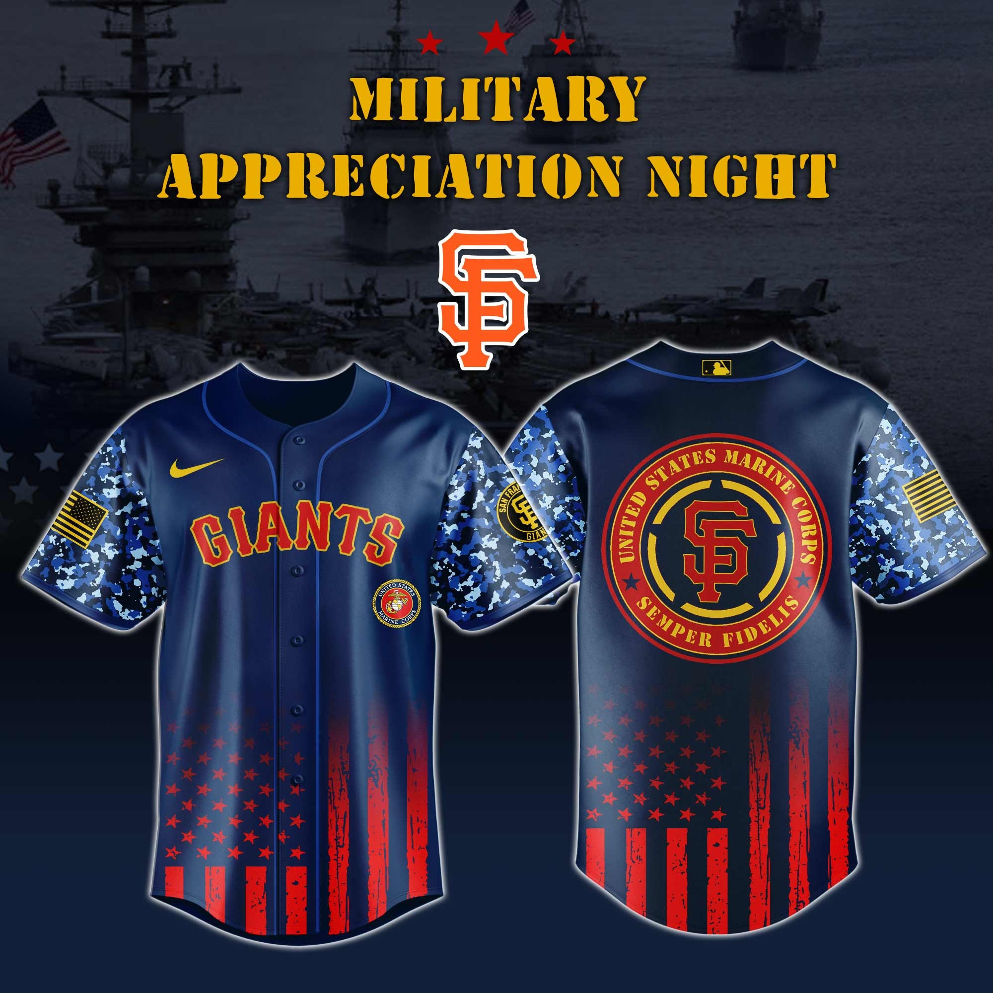 San Francisco Giants MLB x Marine Corps Military Appreciation Night Jersey Editions  2025 Giants Merch