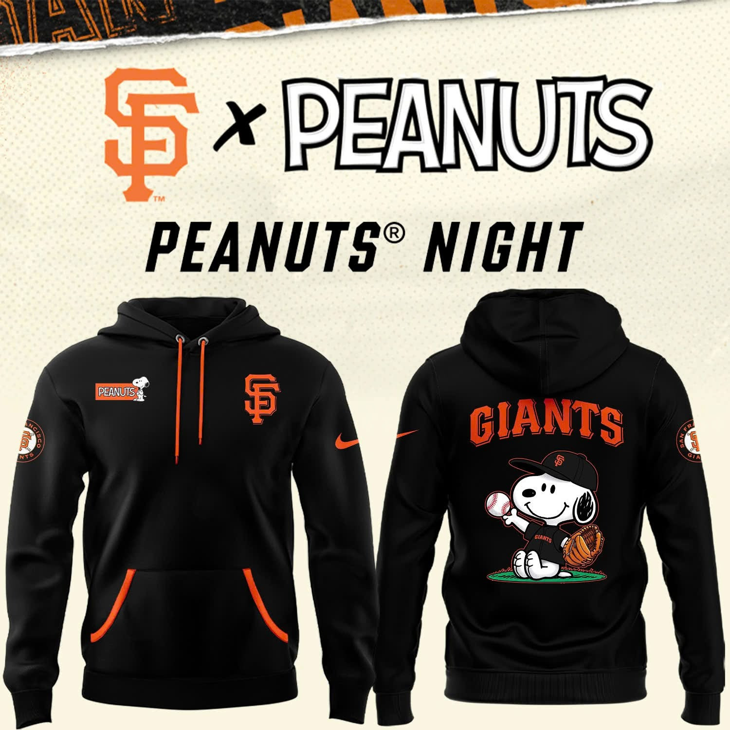San Francisco Giants x Peanuts Snoopy Hoodie Cute SF Giants Fan Merch Baseball Lover Gifts