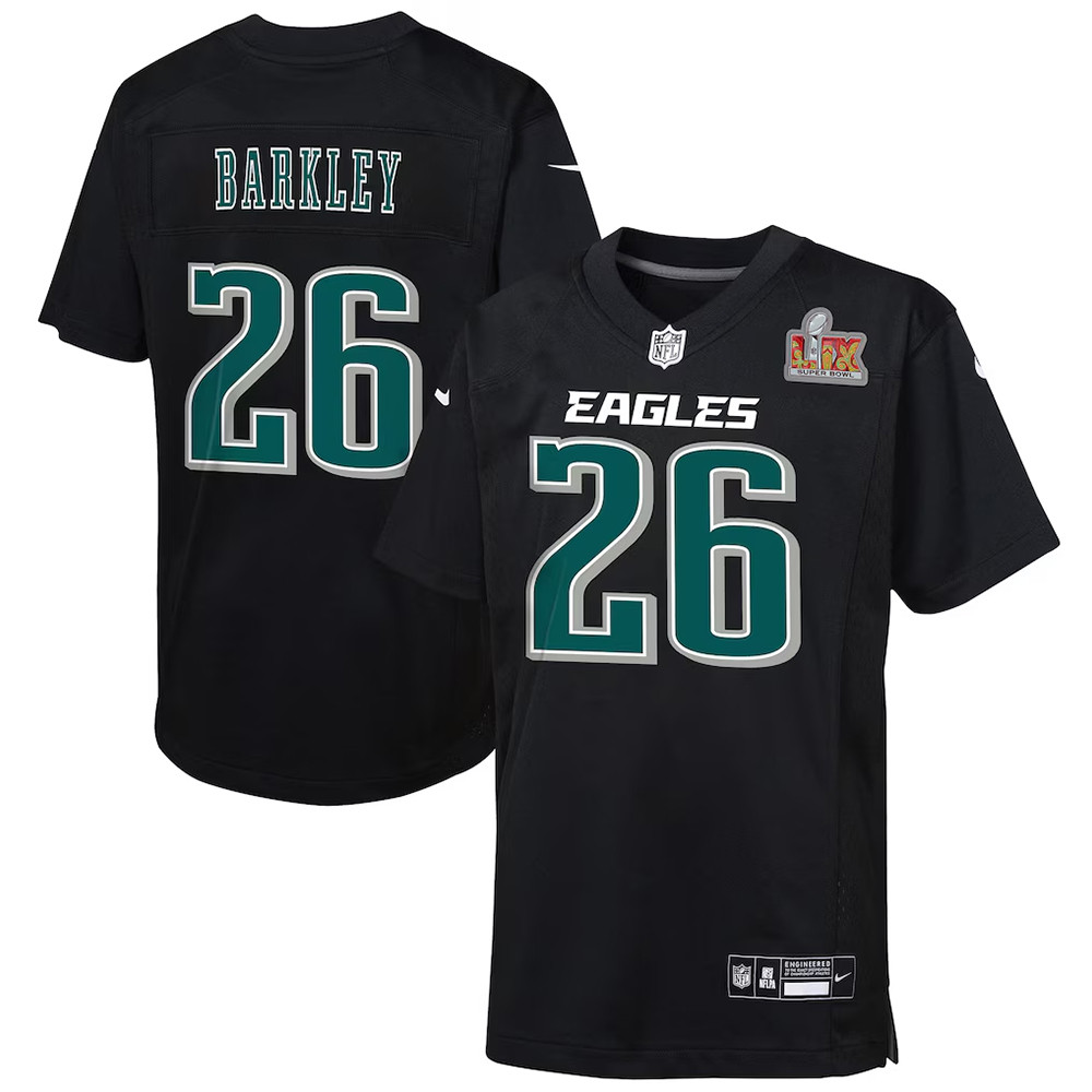 Saquon Barkley Carbon Black Philadelphia Eagles Super Bowl LIX Patch Game Player Jersey