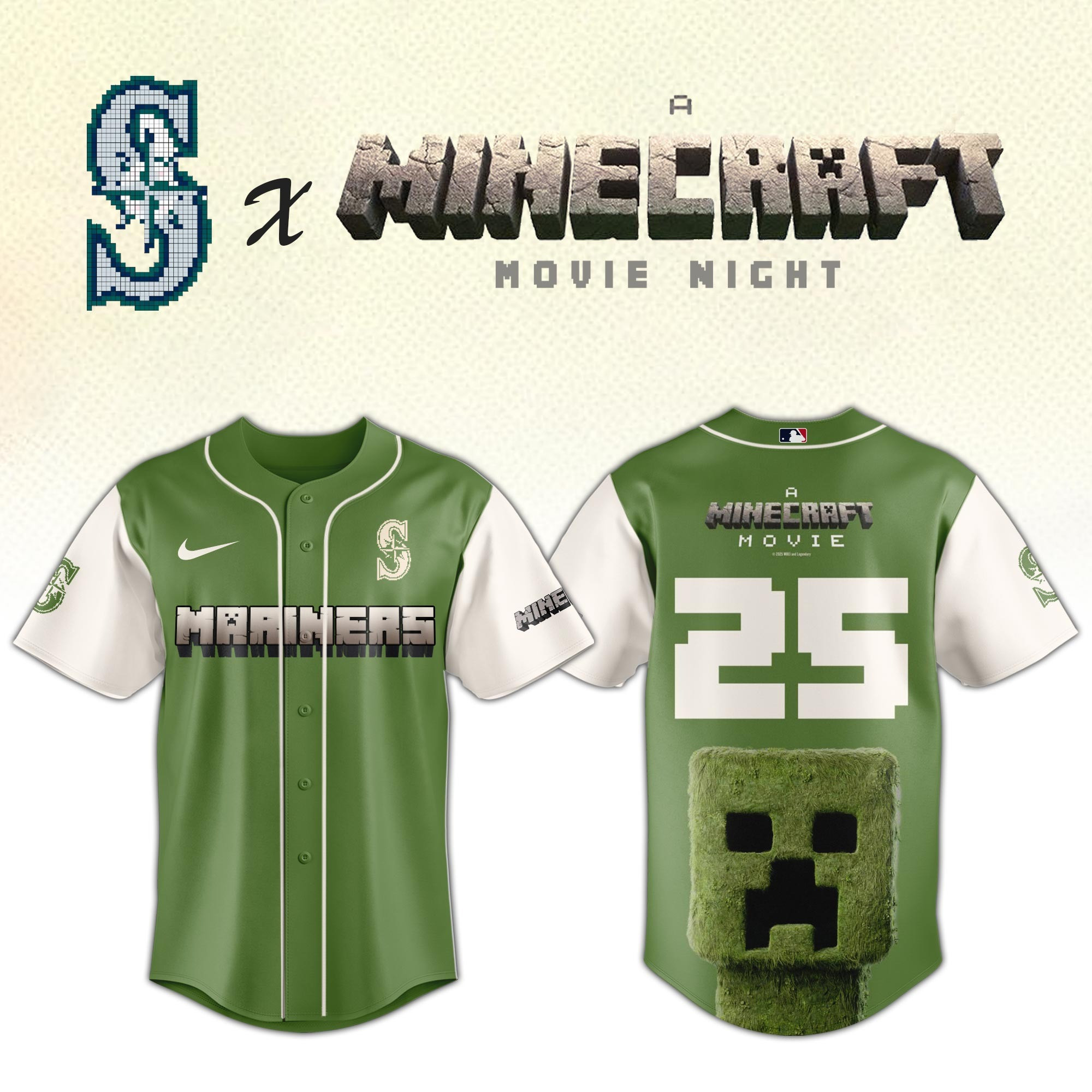Seattle Mariners MLB x A MINECRAFT MOVIE Night Jersey Fan Gifts For Baseball Lovers
