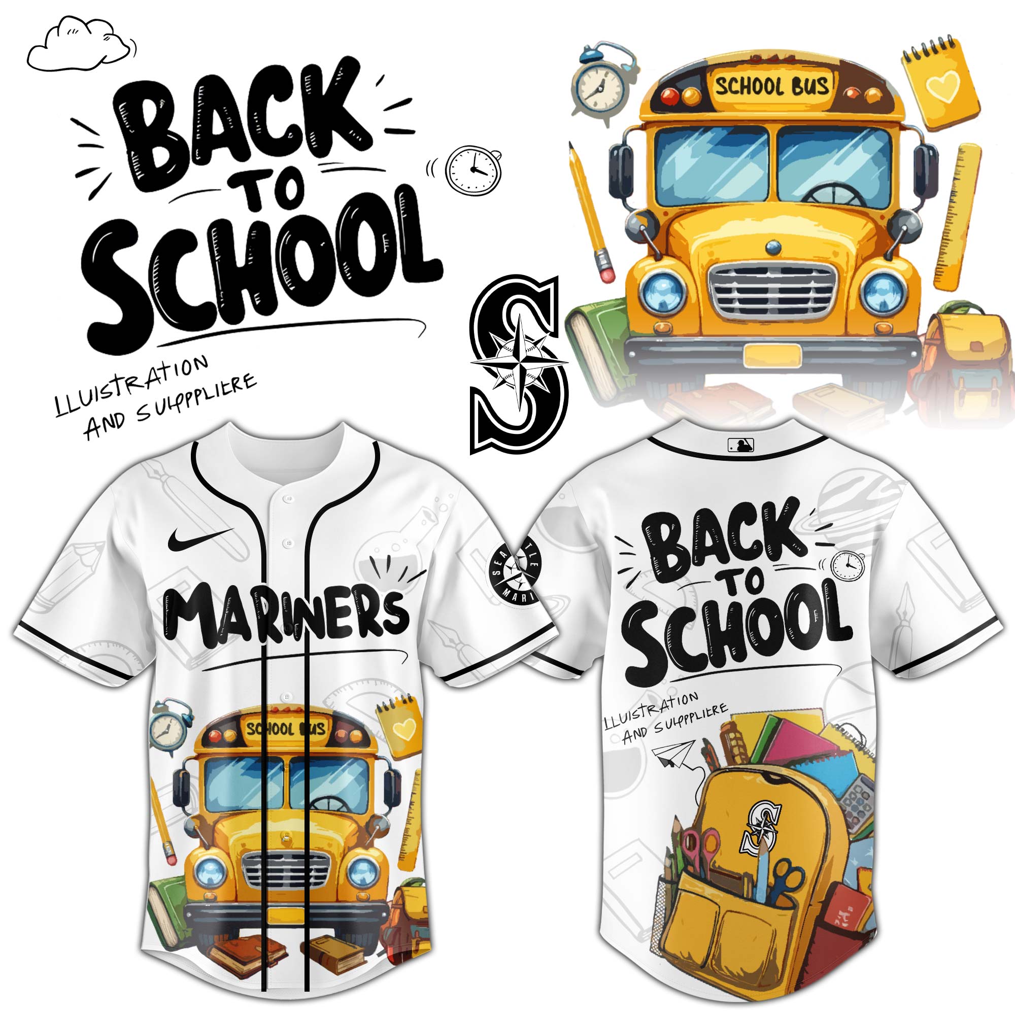 Seattle Mariners MLB x Back To School Personalized Baseball Jersey For Fans