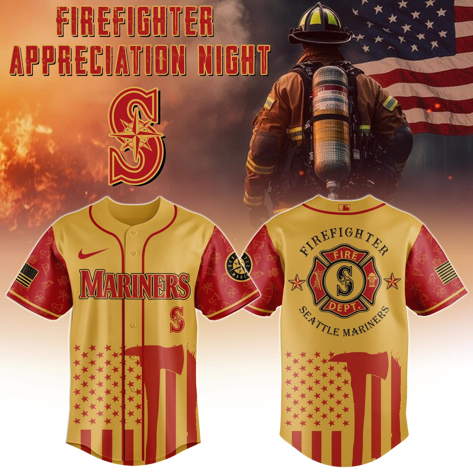 Seattle Mariners MLB X Firefighter Appreciation Night Jersey Best Gifts For Baseball Fans