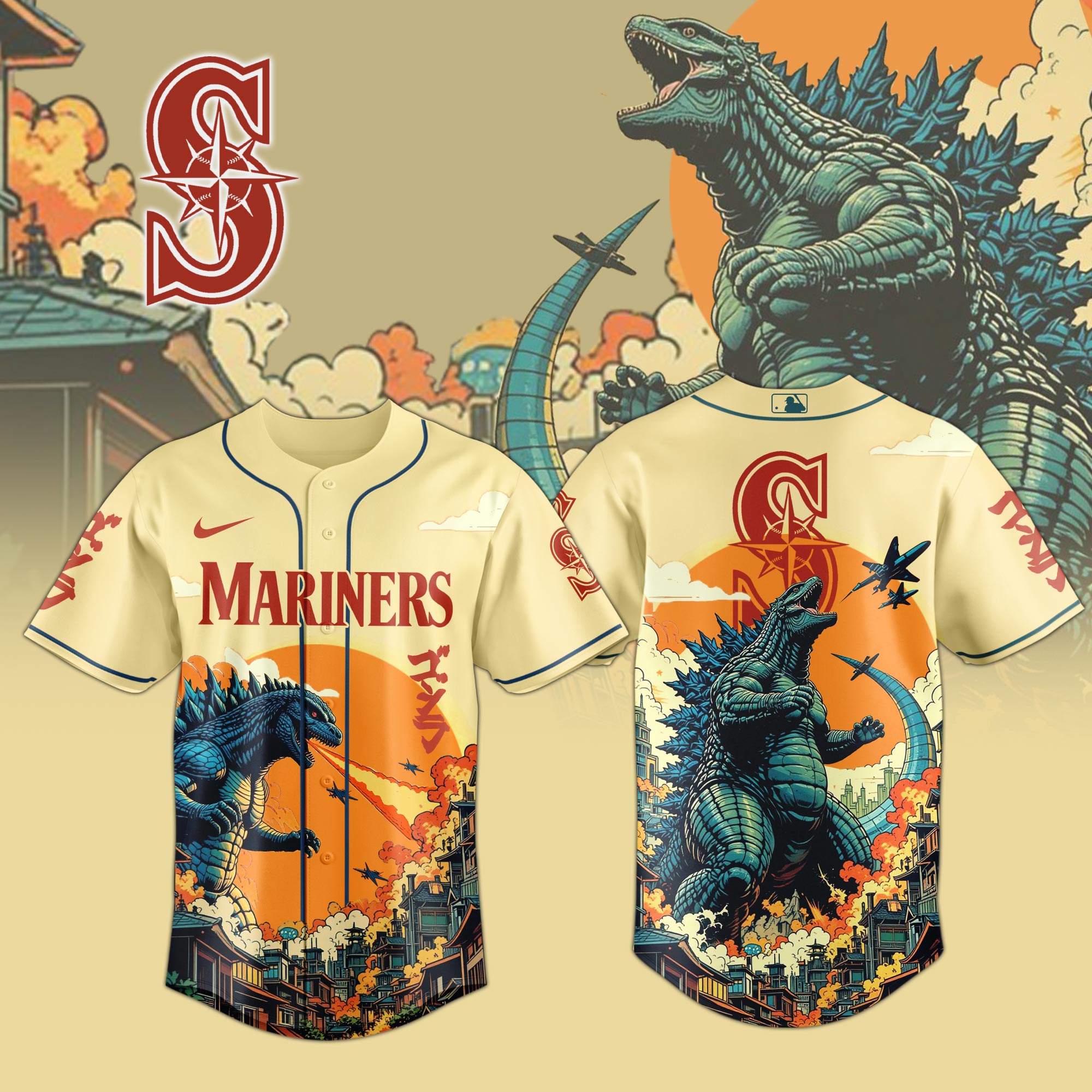 Seattle Mariners MLB x Godzilla Personalized New Baseball Jersey For Fans