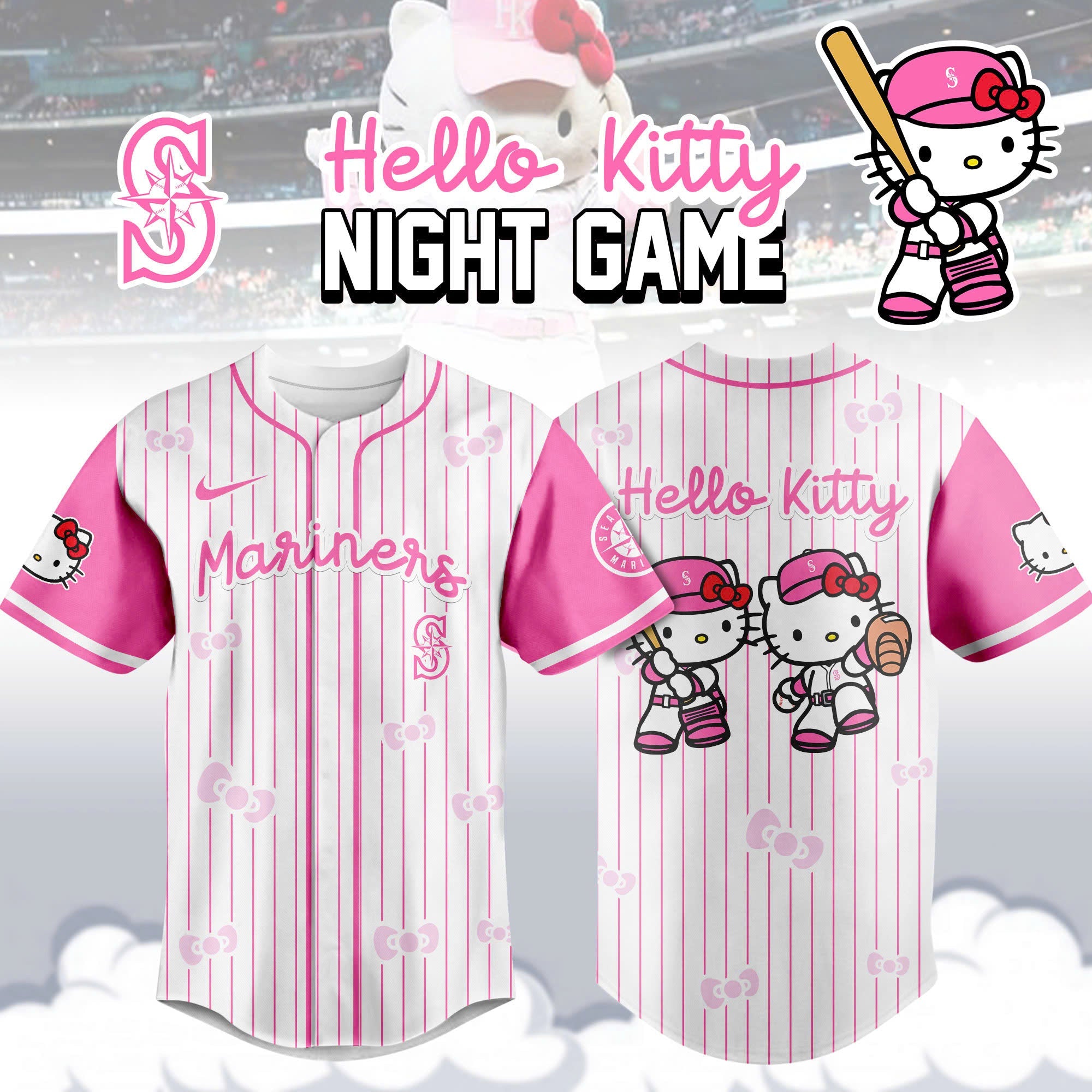 Seattle Mariners MLB x Hello Kitty Night Game Personalized New Baseball Jersey For Fan