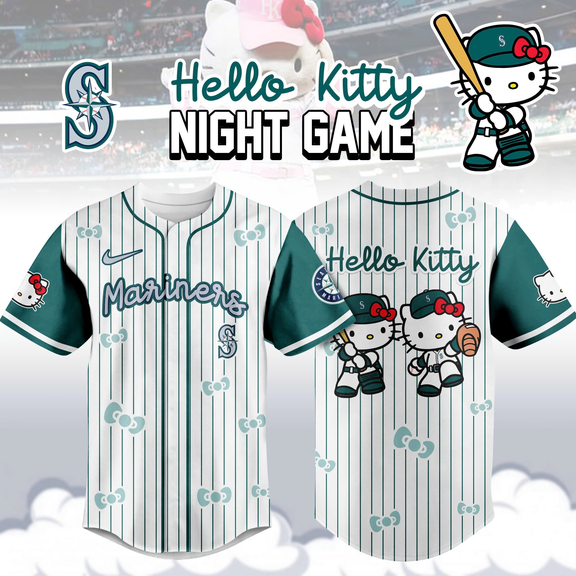 Seattle Mariners MLB x Hello Kitty Night Game Personalized New Baseball Jersey For Fan