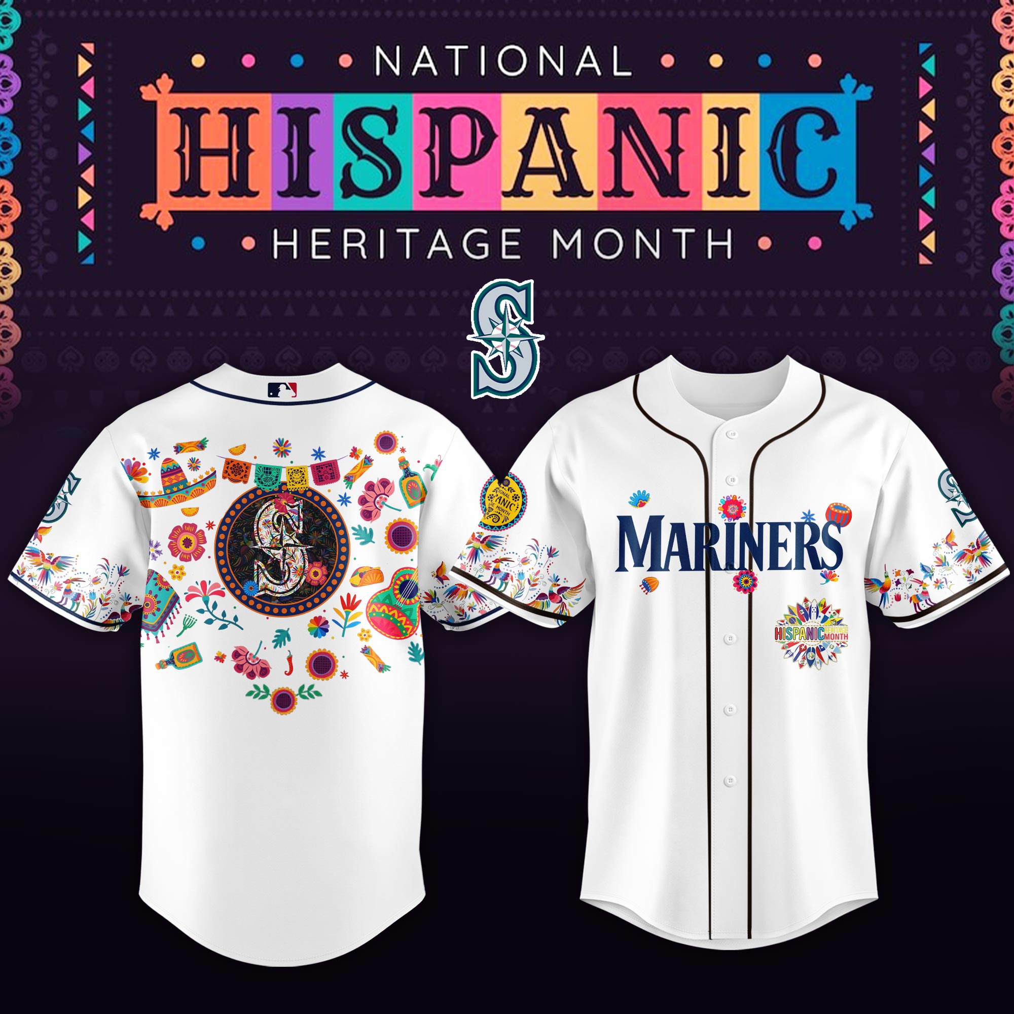 Seattle Mariners MLB X Hispanic Heritage Personalized Baseball Jersey For Fans