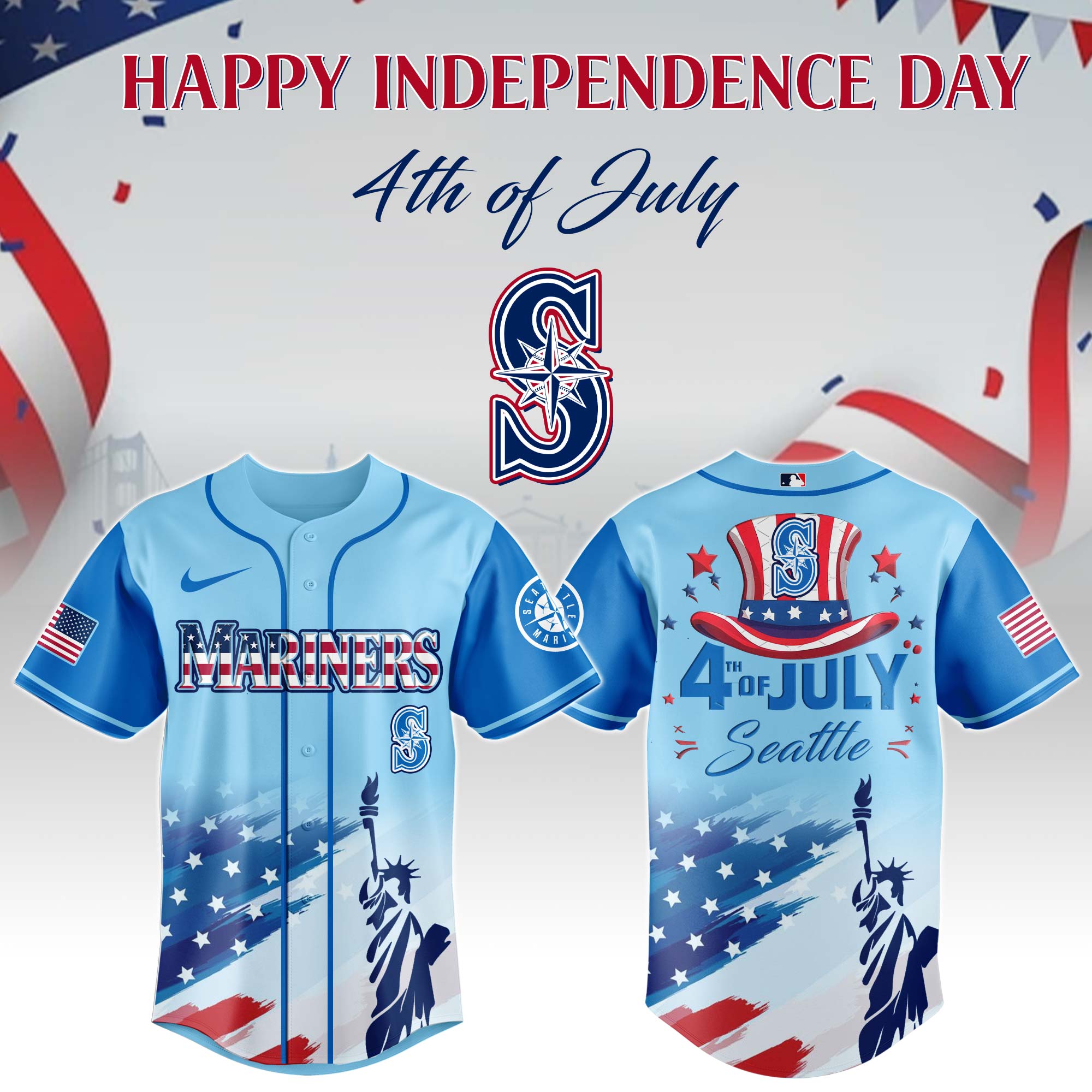 Seattle Mariners MLB X Independence Day Personalized Baseball Jersey For Fans