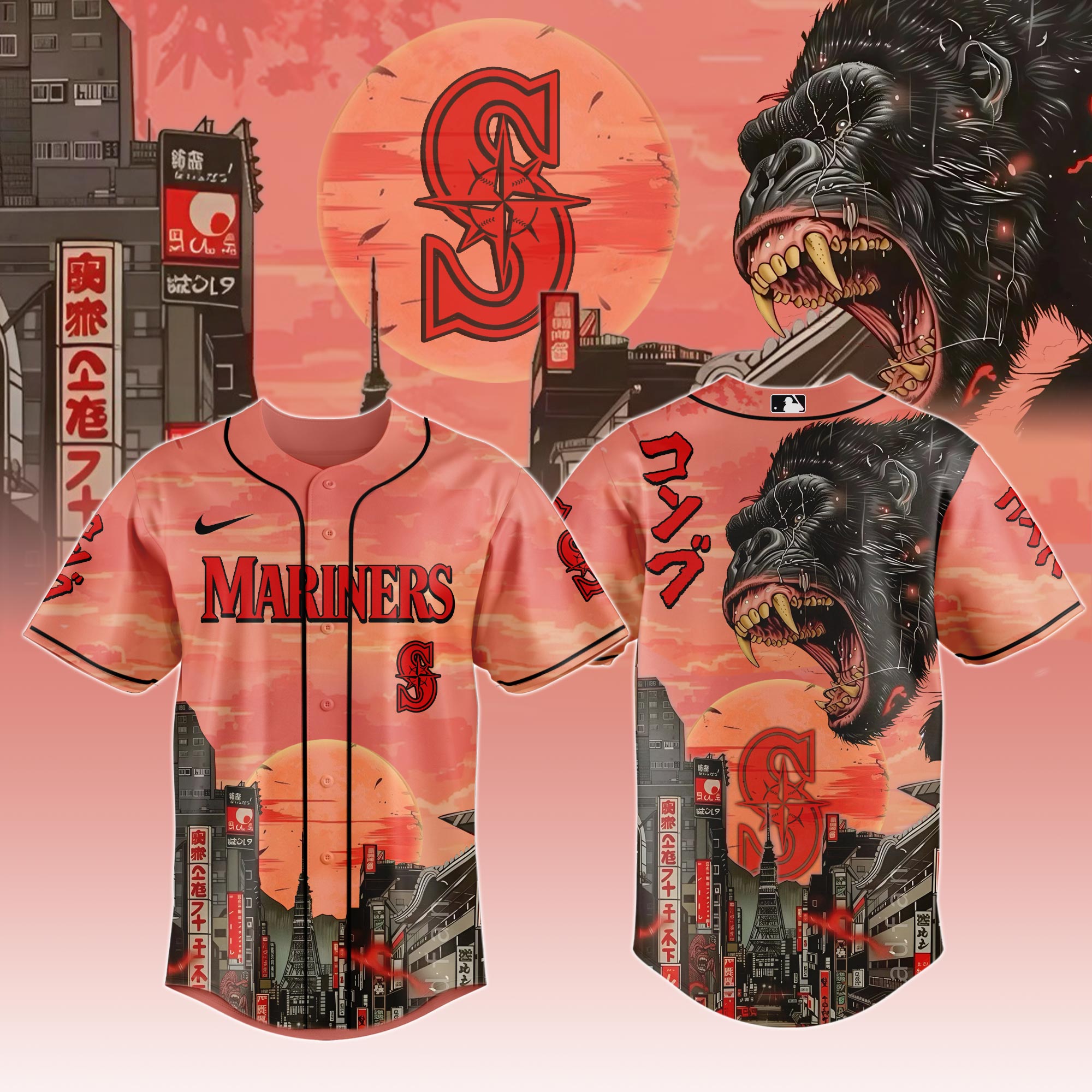Seattle Mariners MLB x Japanese Heritage Kong Personalized Baseball Jersey For Fans