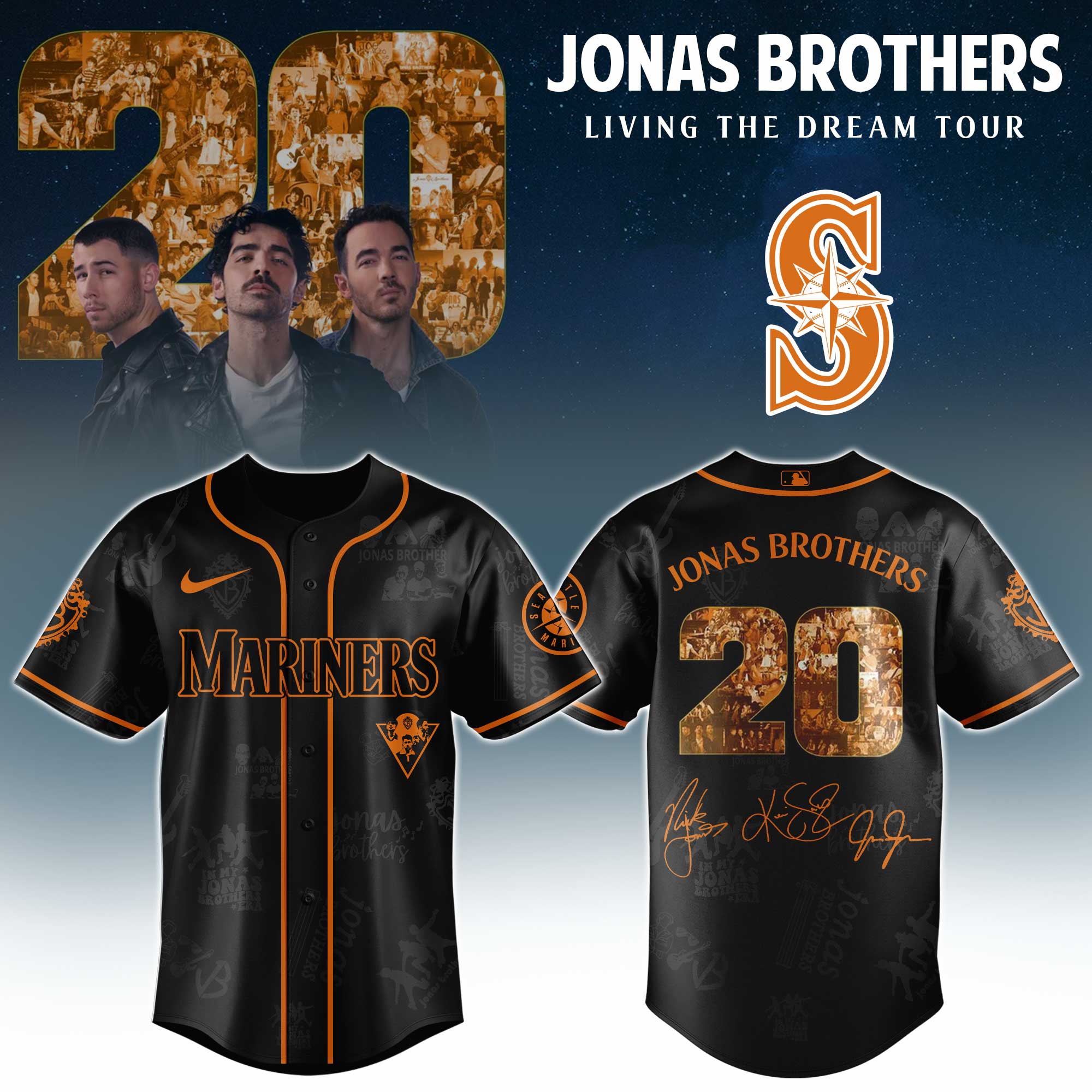 Seattle Mariners MLB x Jonas Brothers Tour Personalized Baseball Jersey For Fans