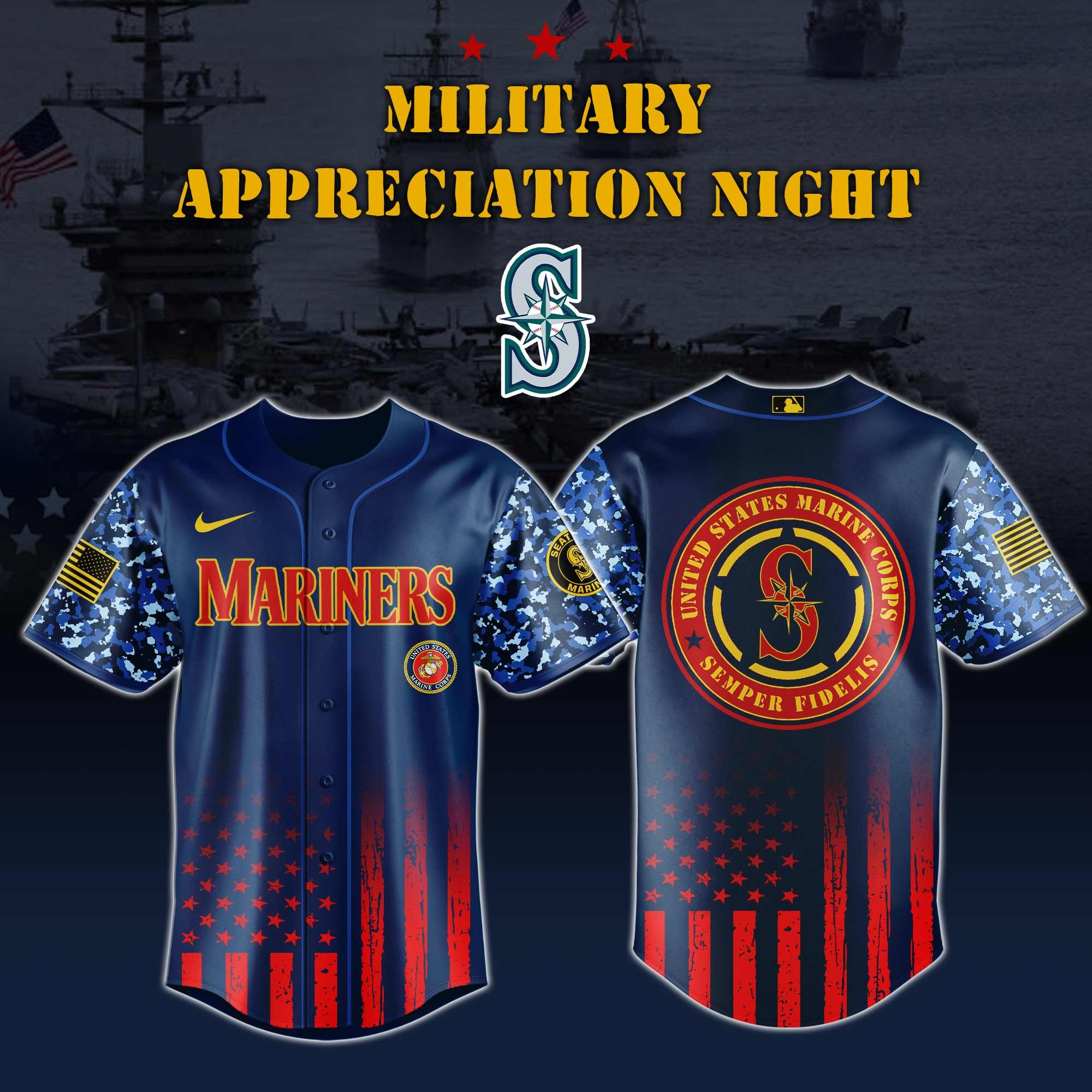 Seattle Mariners MLB x Marine Corps Military Appreciation Night Jersey Editions  2025 Gift For Mariners Fans