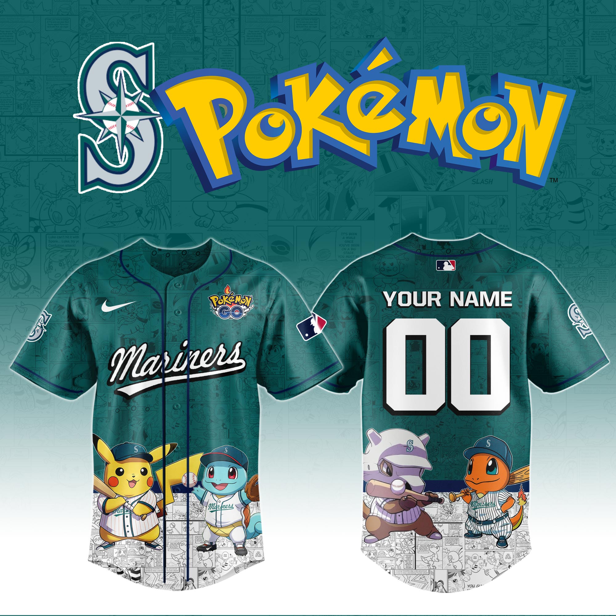 Seattle Mariners MLB x PokÃ©mon Go Personalized New Baseball Jersey For Fans