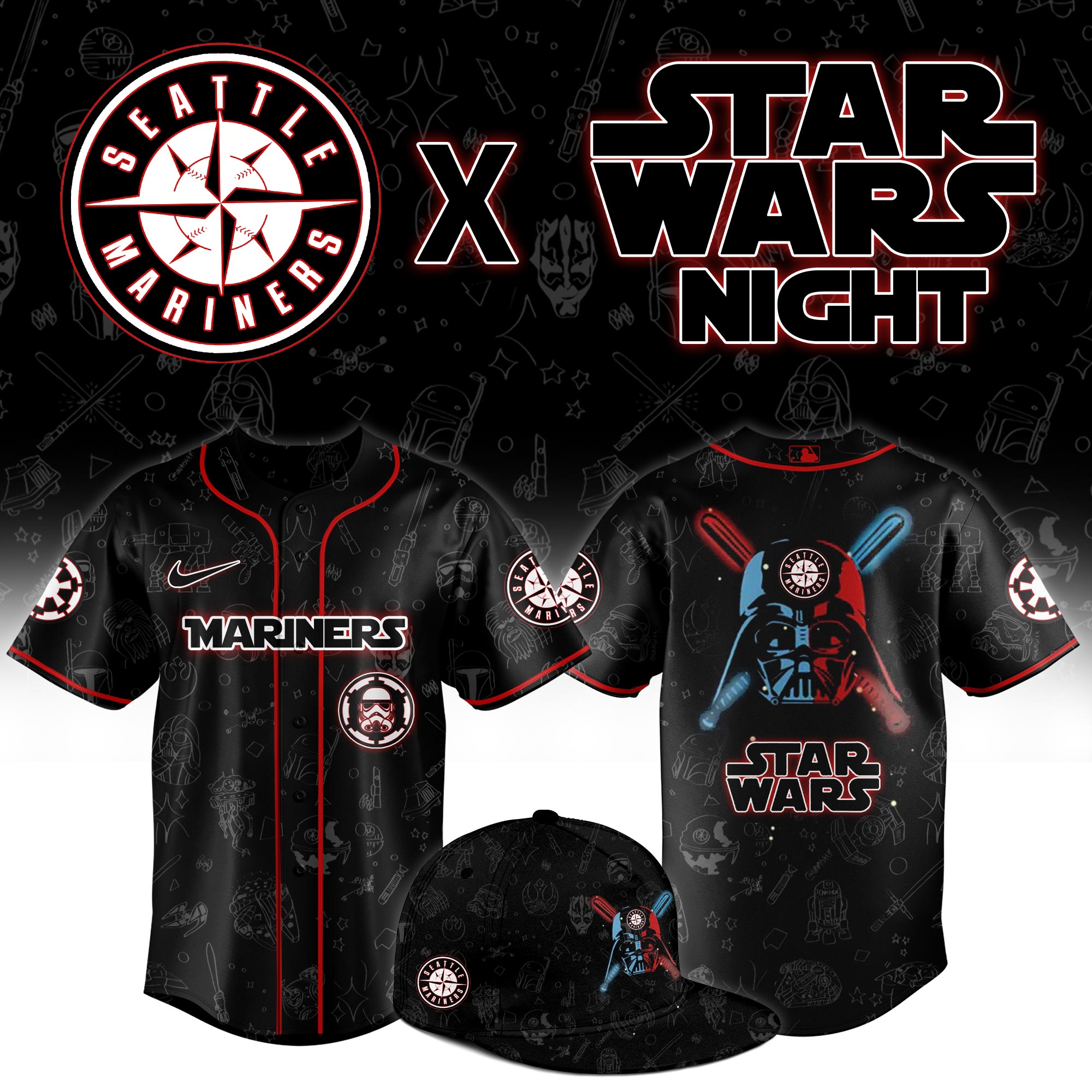 Seattle Mariners MLB x Star Wars Night Personalized Baseball Jersey For Fans