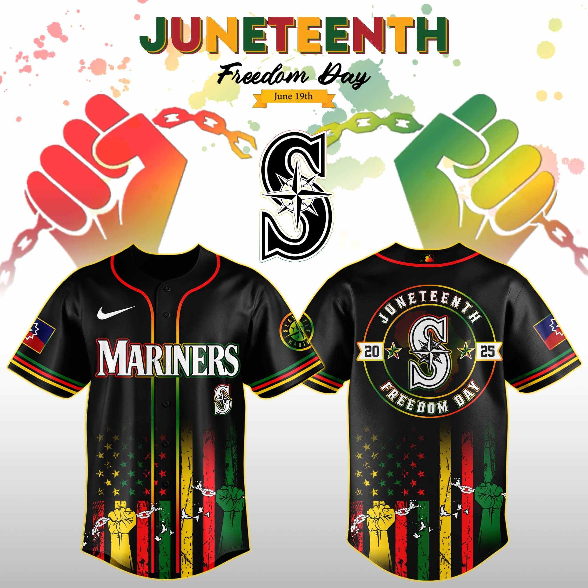 Seattle Mariners X Juneteenth Freedom Day Jersey MLB Merch Gifts For Baseball Lovers Fans