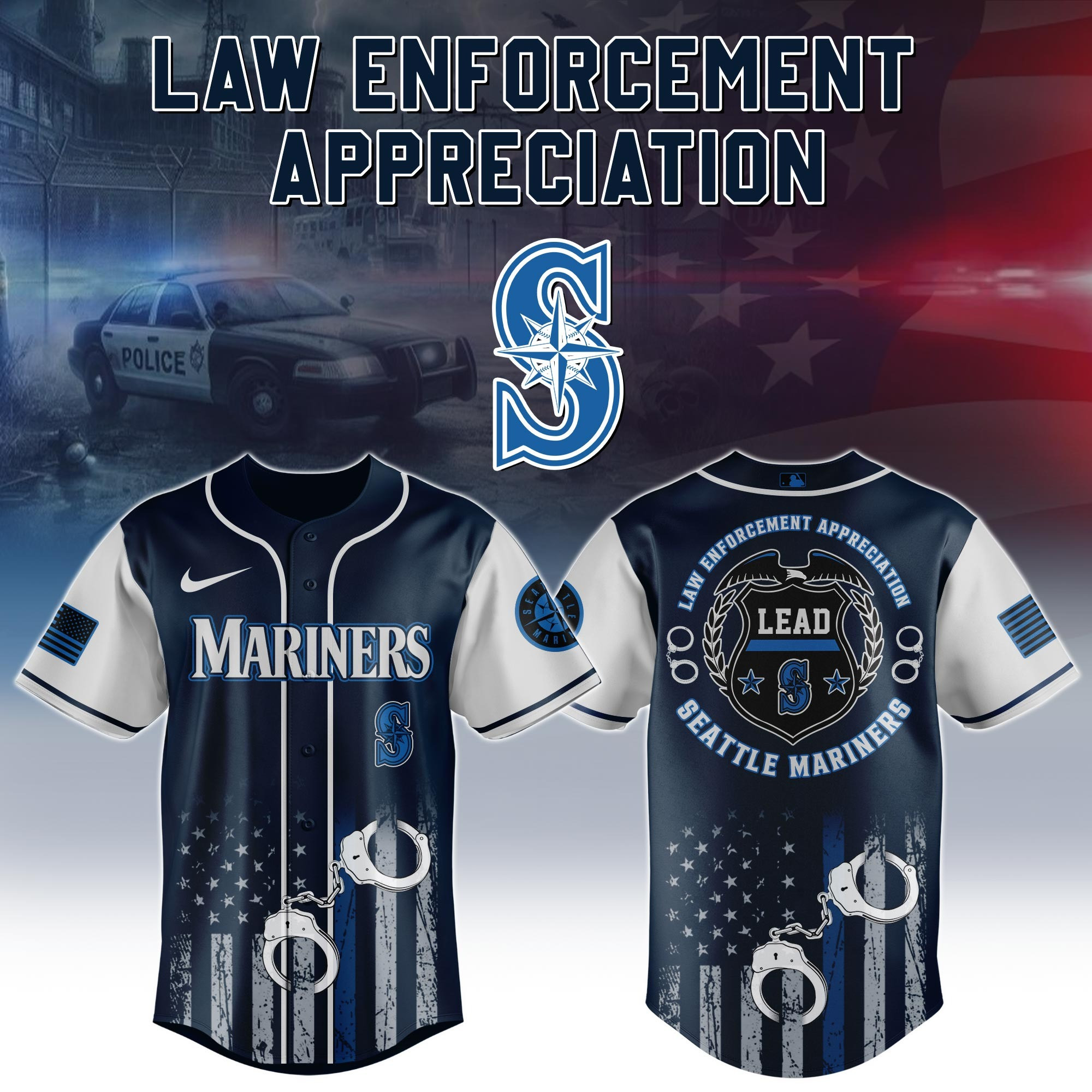 Seattle Mariners X Law Enforcement Appreciation Day Jersey Thin Blue Line MLB Fan Merch