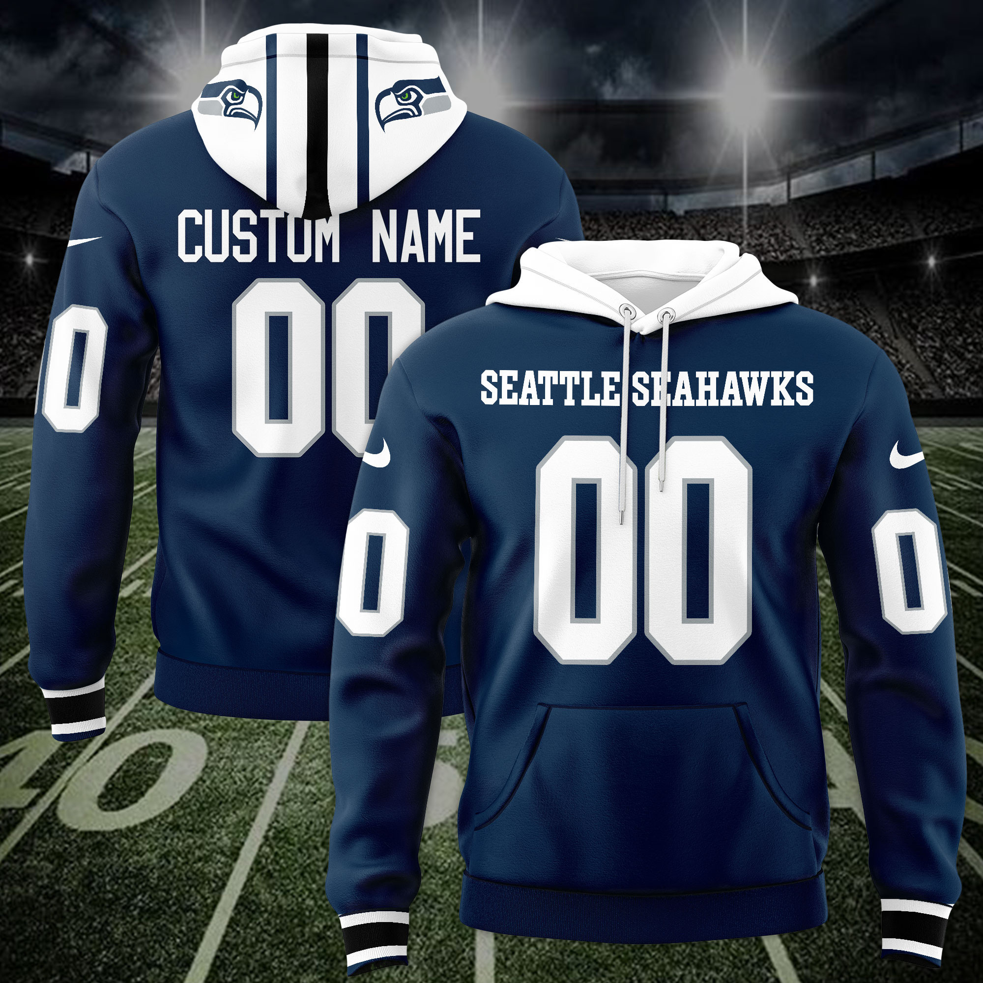 Seattle Seahawks Custom Name And Number 3D Hoodie