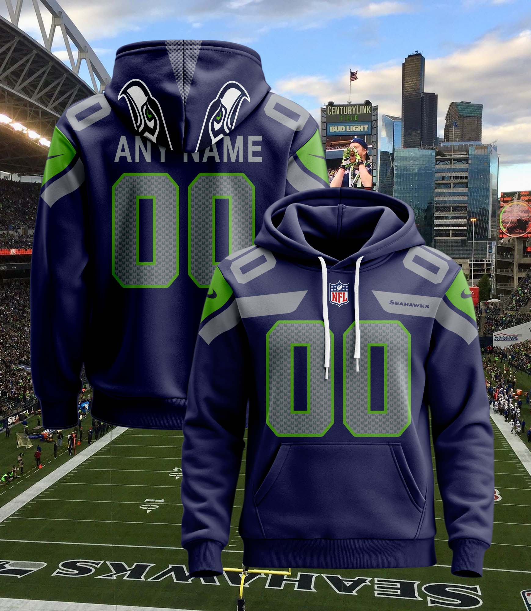 Seattle Seahawks Personalized Name And Number NFL 3D Hoodie Version 35