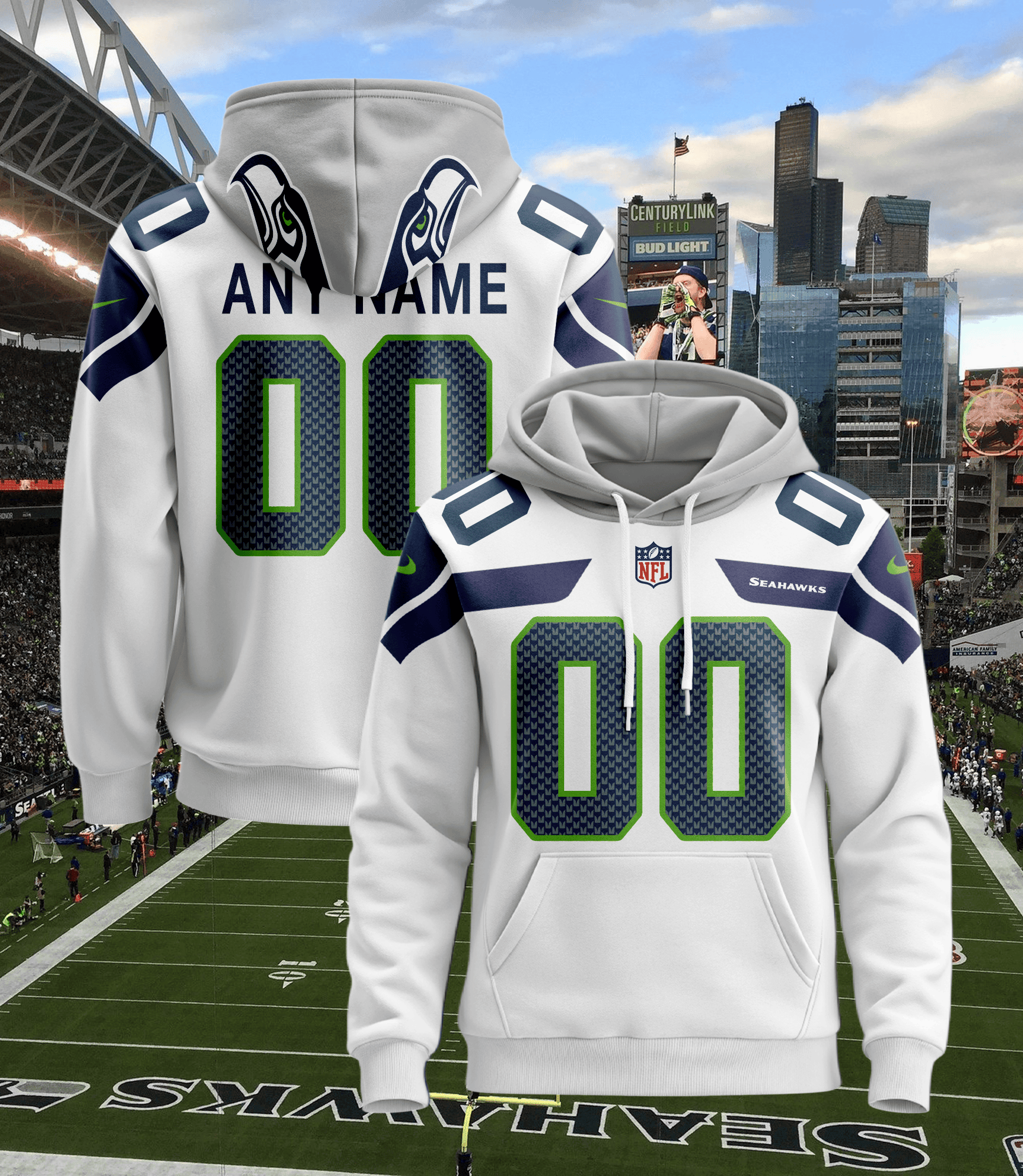Seattle Seahawks Personalized Name And Number NFL 3D Hoodie Version 36