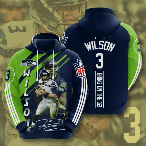 Seattle Seahawks Russell Wilson Hoodie  Zip Hoodie Version 2093