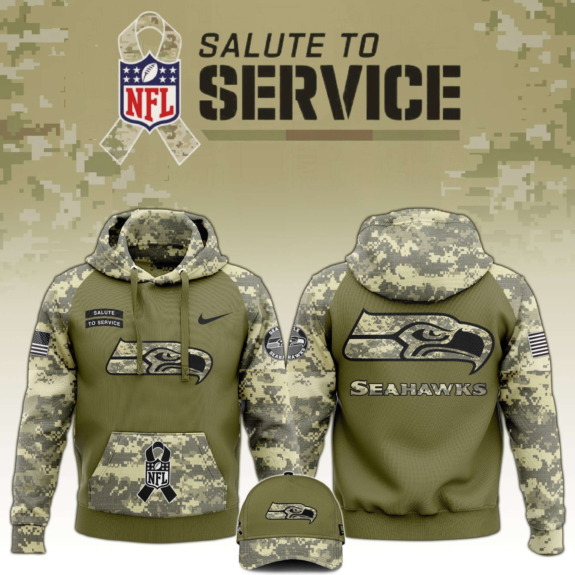 Seattle Seahawks Salute to Service Club Camo Hoodie Unique Gift For Dad