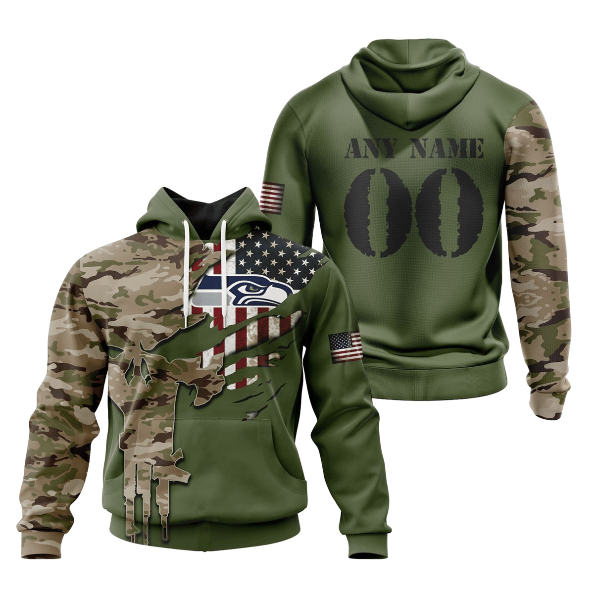 Seattle Seahawks Special Camo Design 3D printed Sweatshirt Hoodie Zipped Hoodie