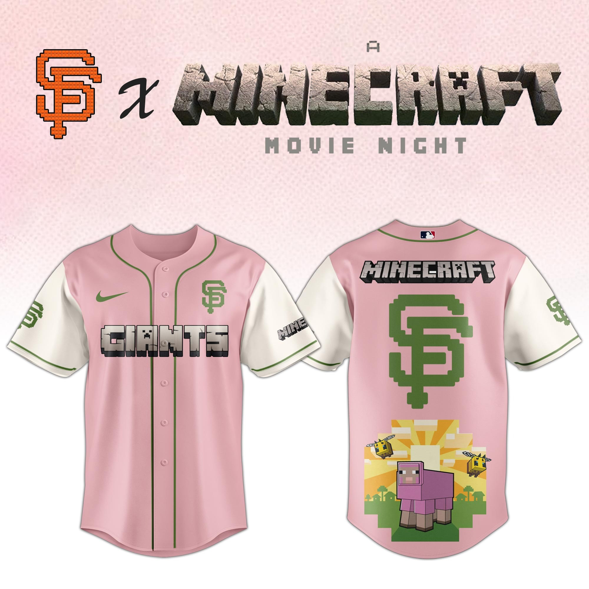 SF San Francisco Giants MLB x A MINECRAFT MOVIE Night Jersey Baseball Fan Gifts For Him Her