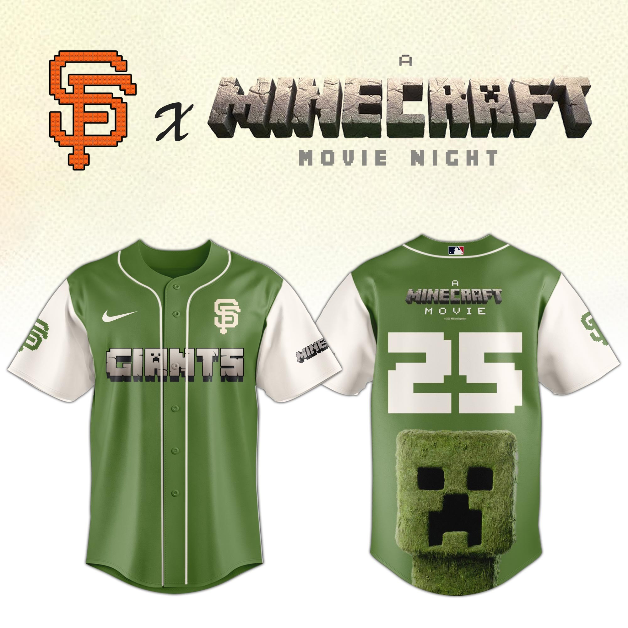 SF San Francisco Giants MLB x A MINECRAFT MOVIE Night Jersey Fan Gifts For Baseball Lovers