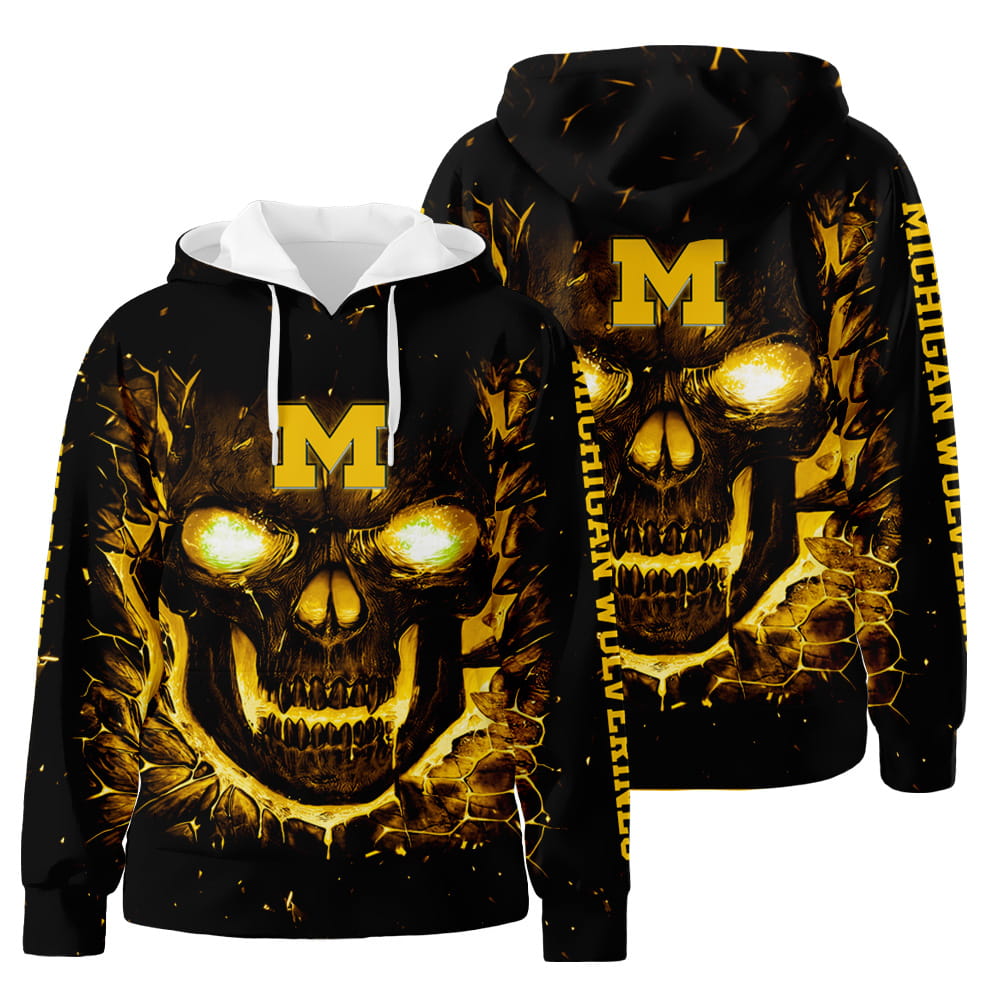 Skull Michigan Wolverines 3D All Over Print Hoodie Zip-Up Hoodie