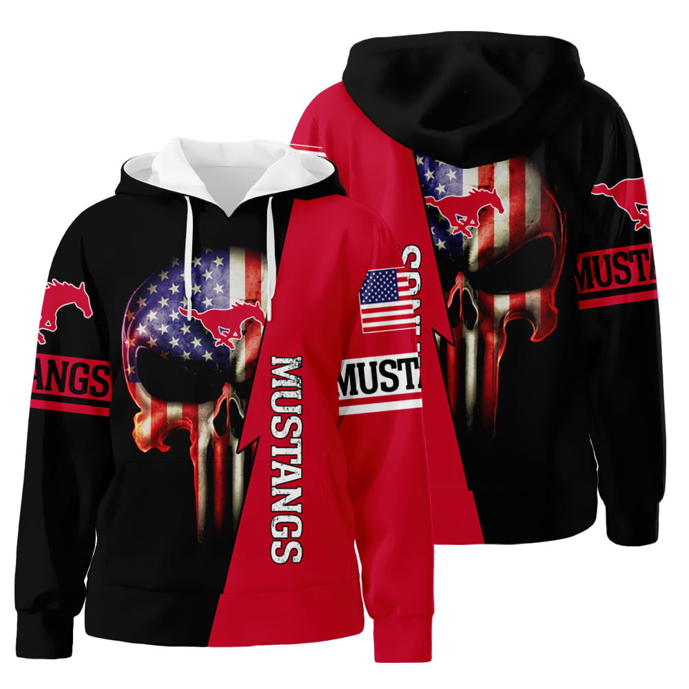 SMU Mustangs NCAA US Flag Skull 3D All Over Print Hoodie Zip-Up Hoodie