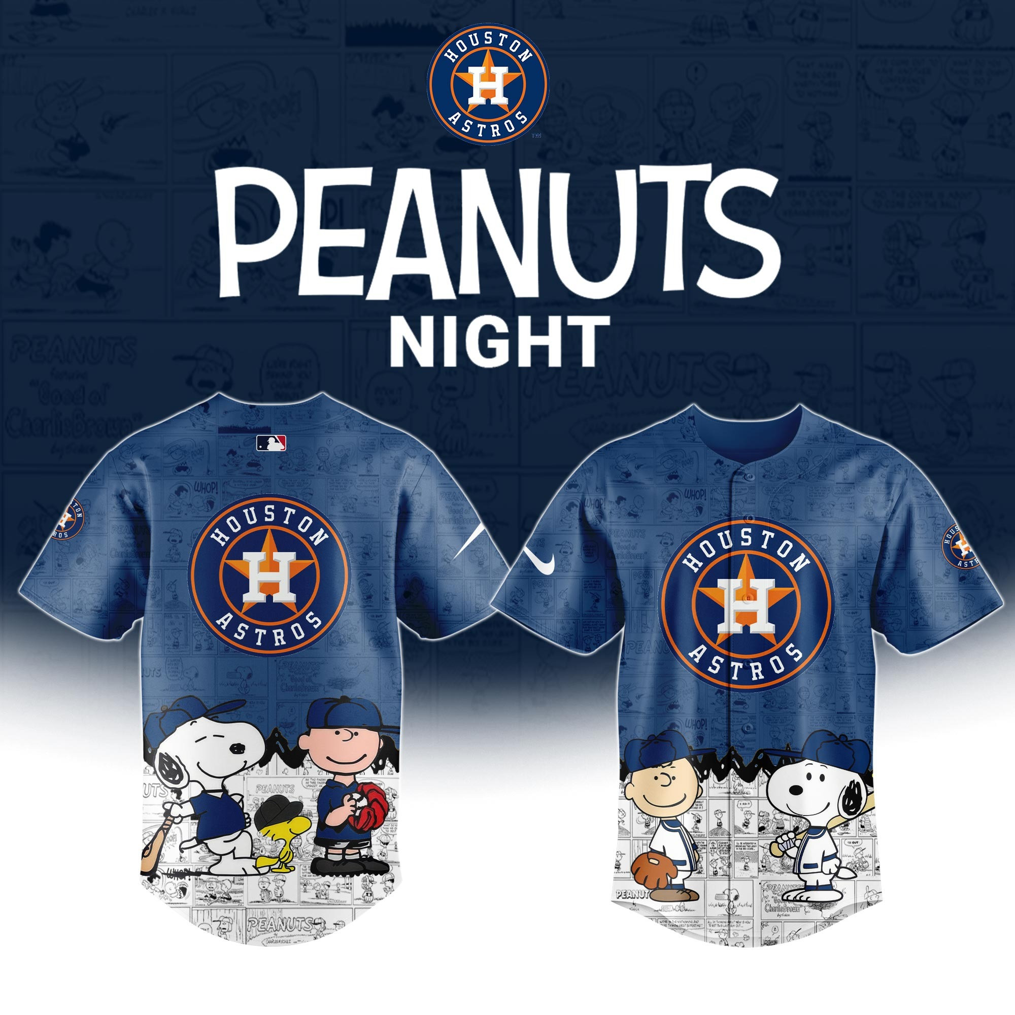Snoopy Houston Astros 75Th Anniversary Of Peanuts Jersey Astros Fan Merch Apparel