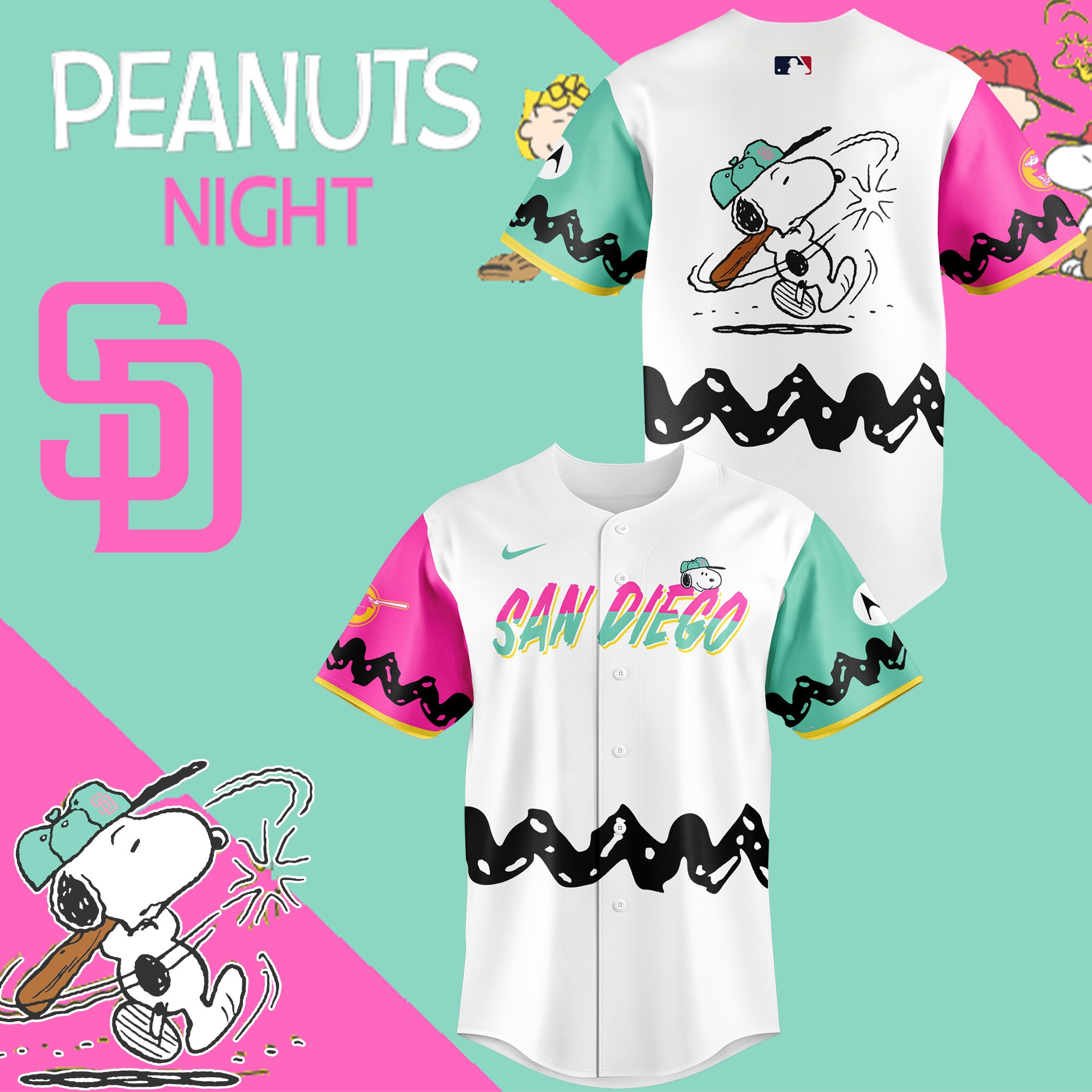 Snoopy San Diego Padres x Peanuts Night Jersey MLB Merch Cute Gifts For Padres Fans