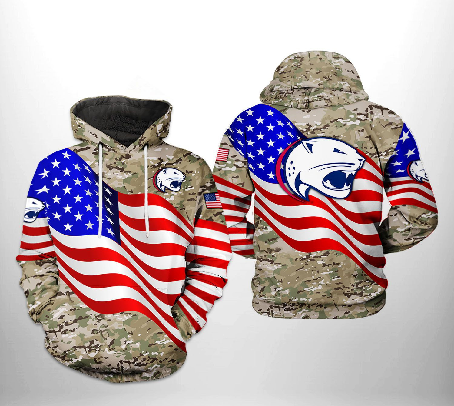 South Alabama Jaguars NCAA US Flag Camo Veteran Hoodie  Zip Hoodie