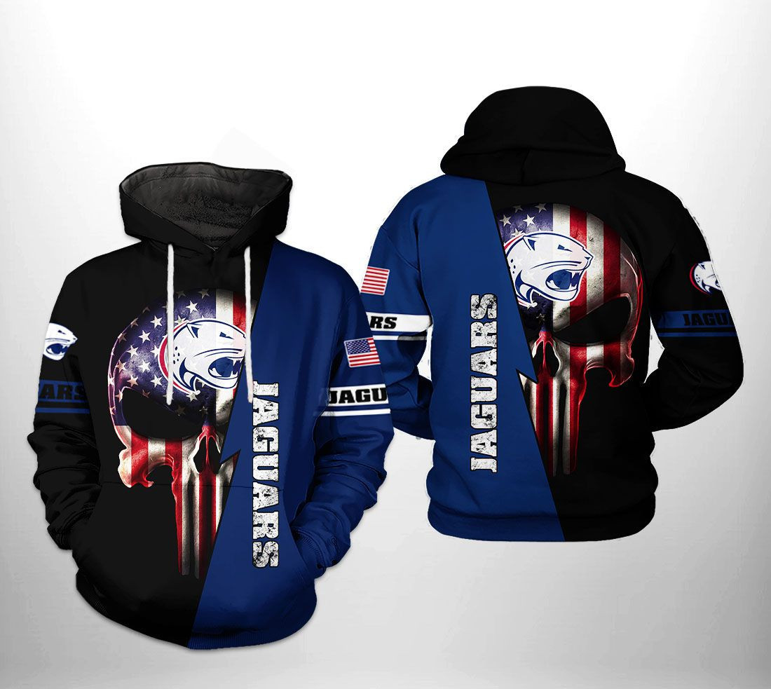 South Alabama Jaguars NCAA US Flag Skull Hoodie  Zip Hoodie