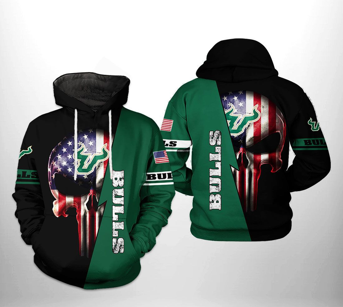 South Florida Bulls NCAA US Flag Skull Hoodie  Zip Hoodie