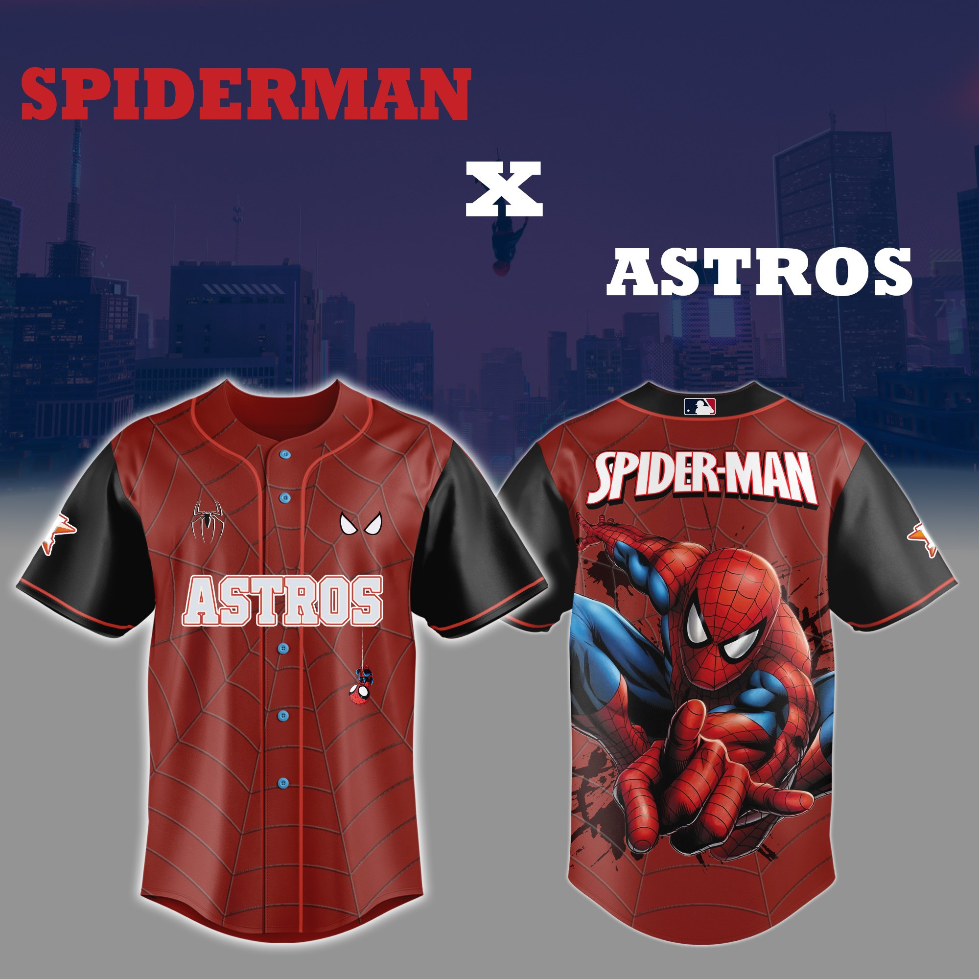 Spider Man x Houston Astros  Edition Jersey Gift Ideas For Baseball Fans
