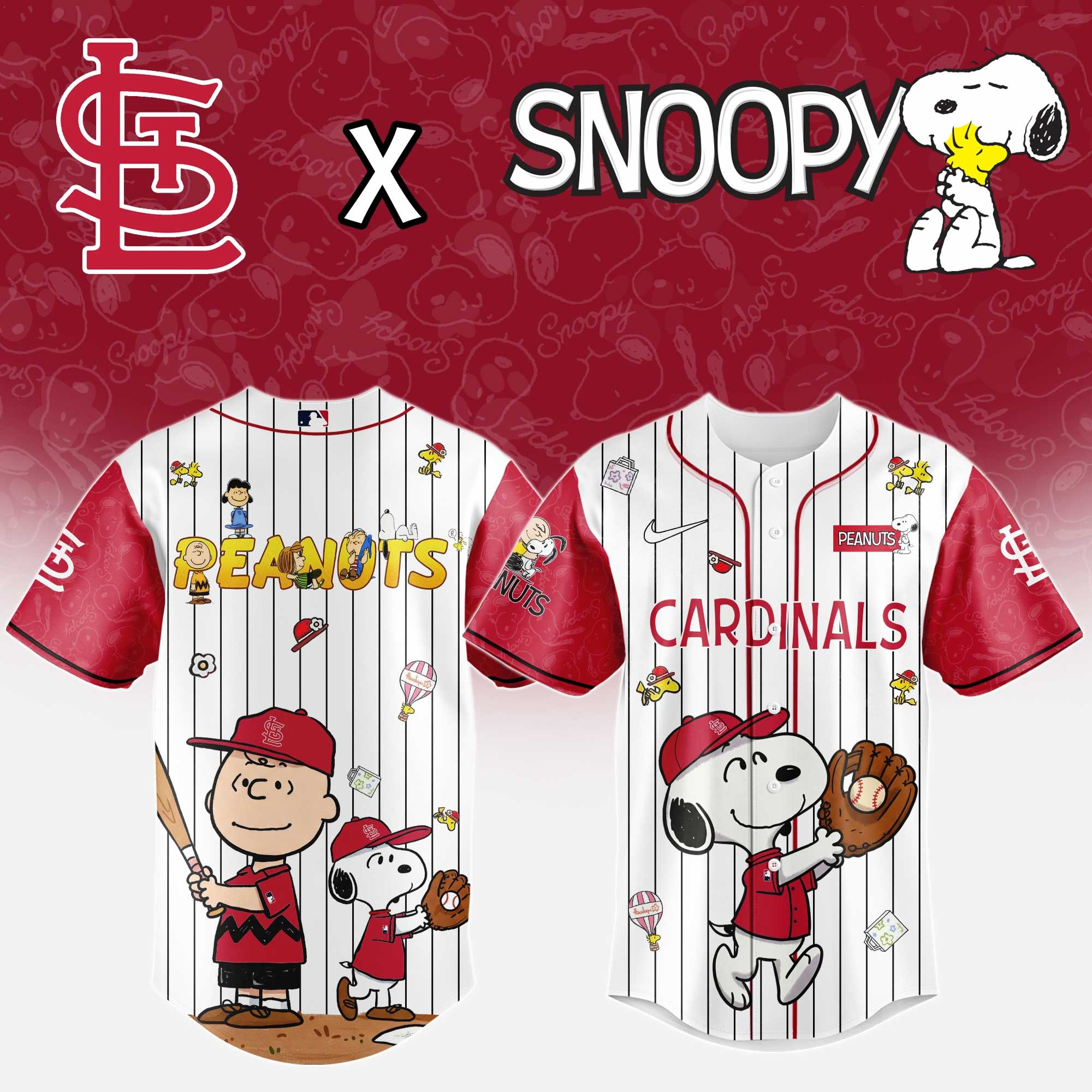 St Louis Cardinals MLB 75Th Anniversary Of Peanuts Snoopy Jersey Baseball Fan Merch Gifts