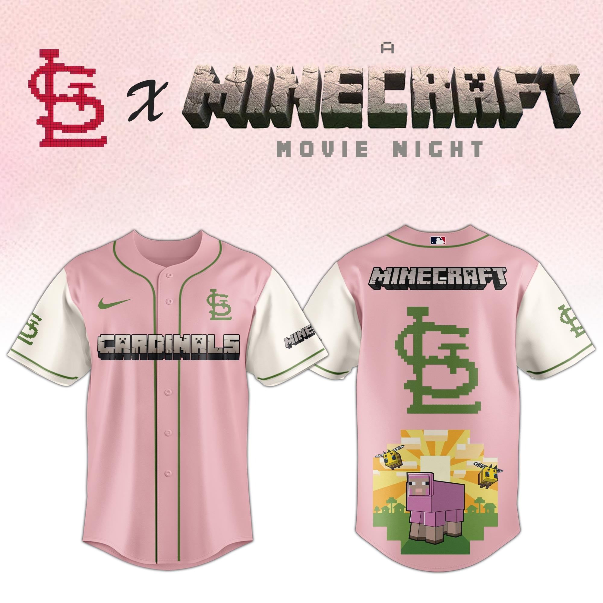 St. Louis Cardinals MLB x A MINECRAFT MOVIE Night Jersey Baseball Fan Gifts For Him Her