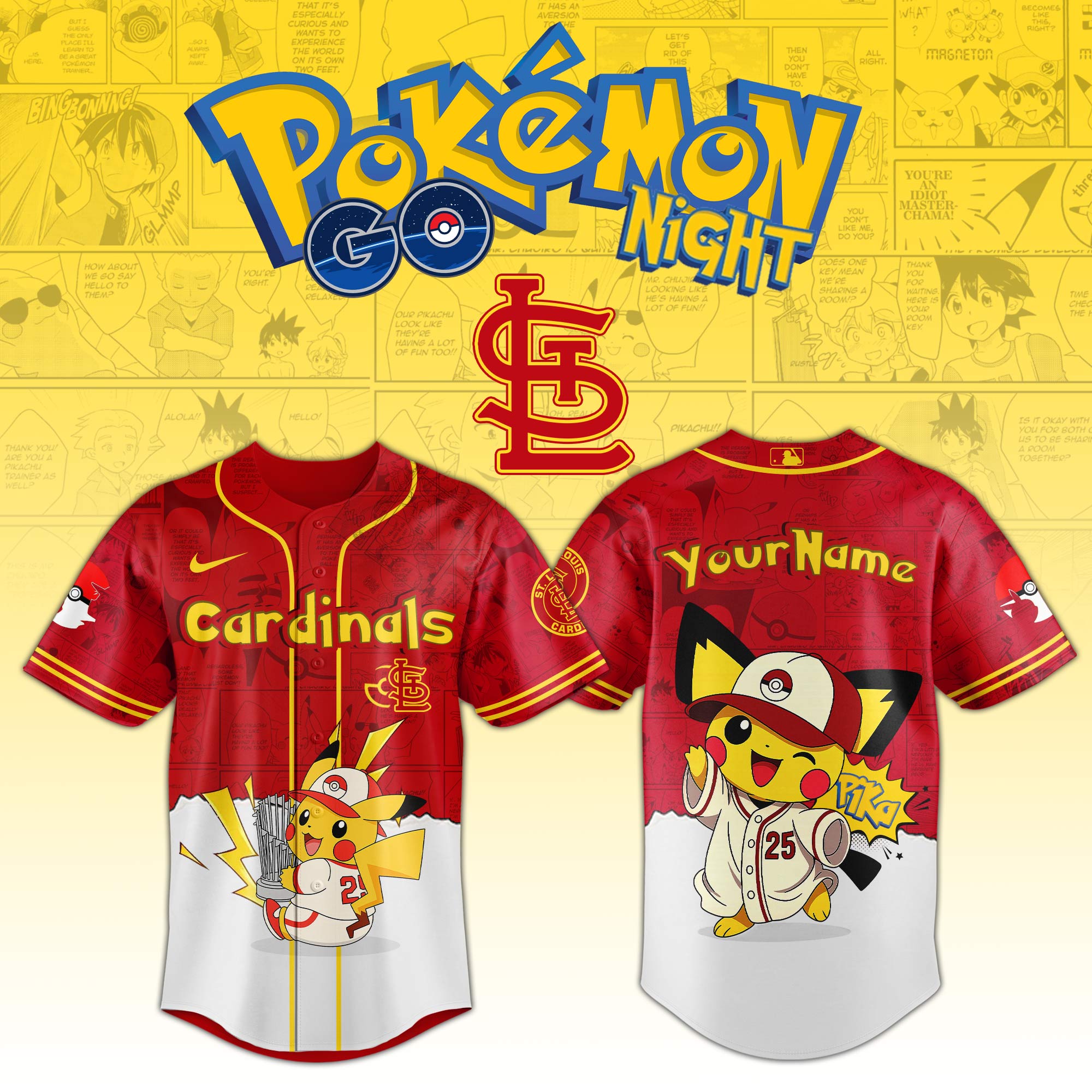 St. Louis Cardinals MLB x PokÃ©mon GO Night Personalized Baseball Jersey For Fans