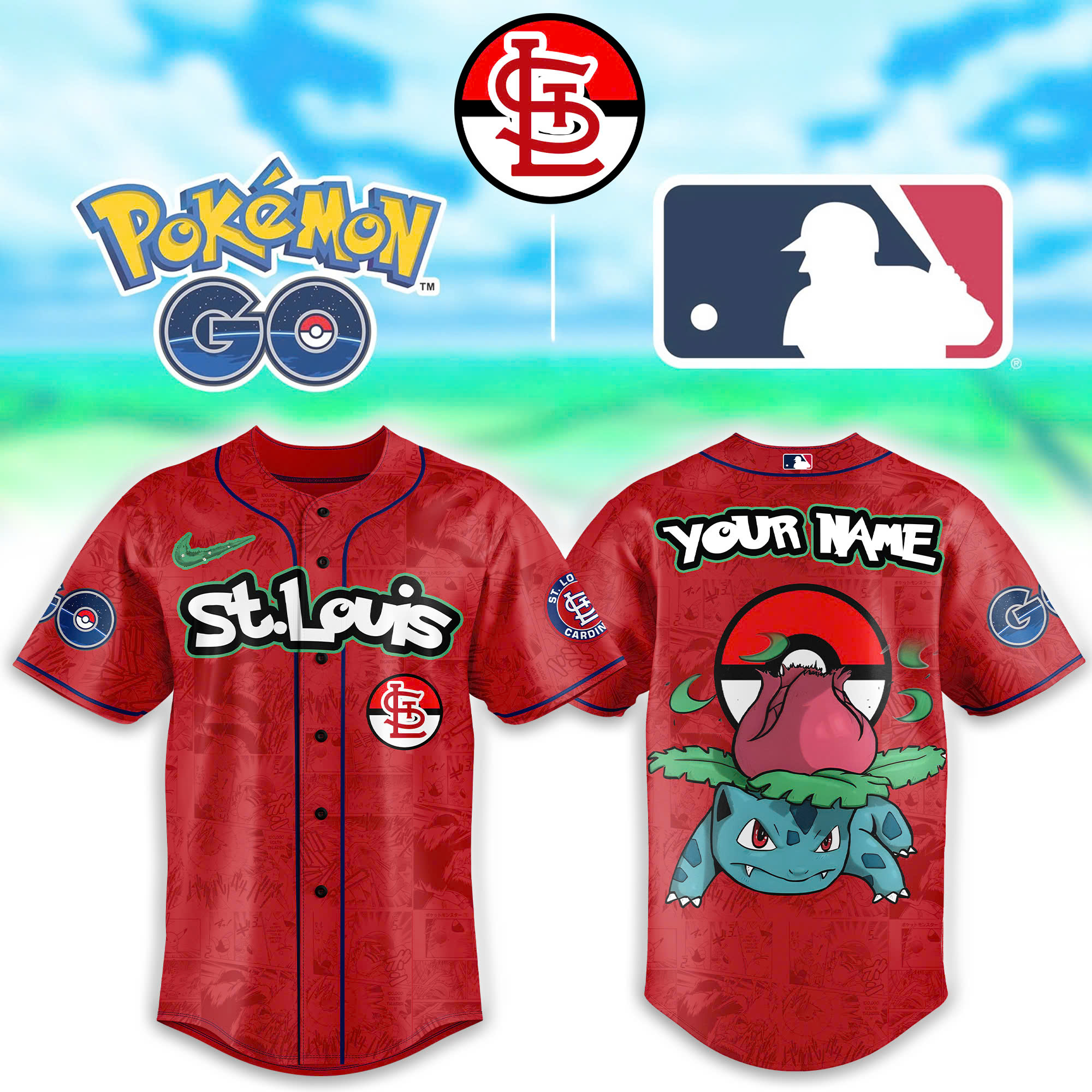 St. Louis Cardinals MLB x Pokemon Go Bulbasaur Personalized Baseball Jersey For Fan
